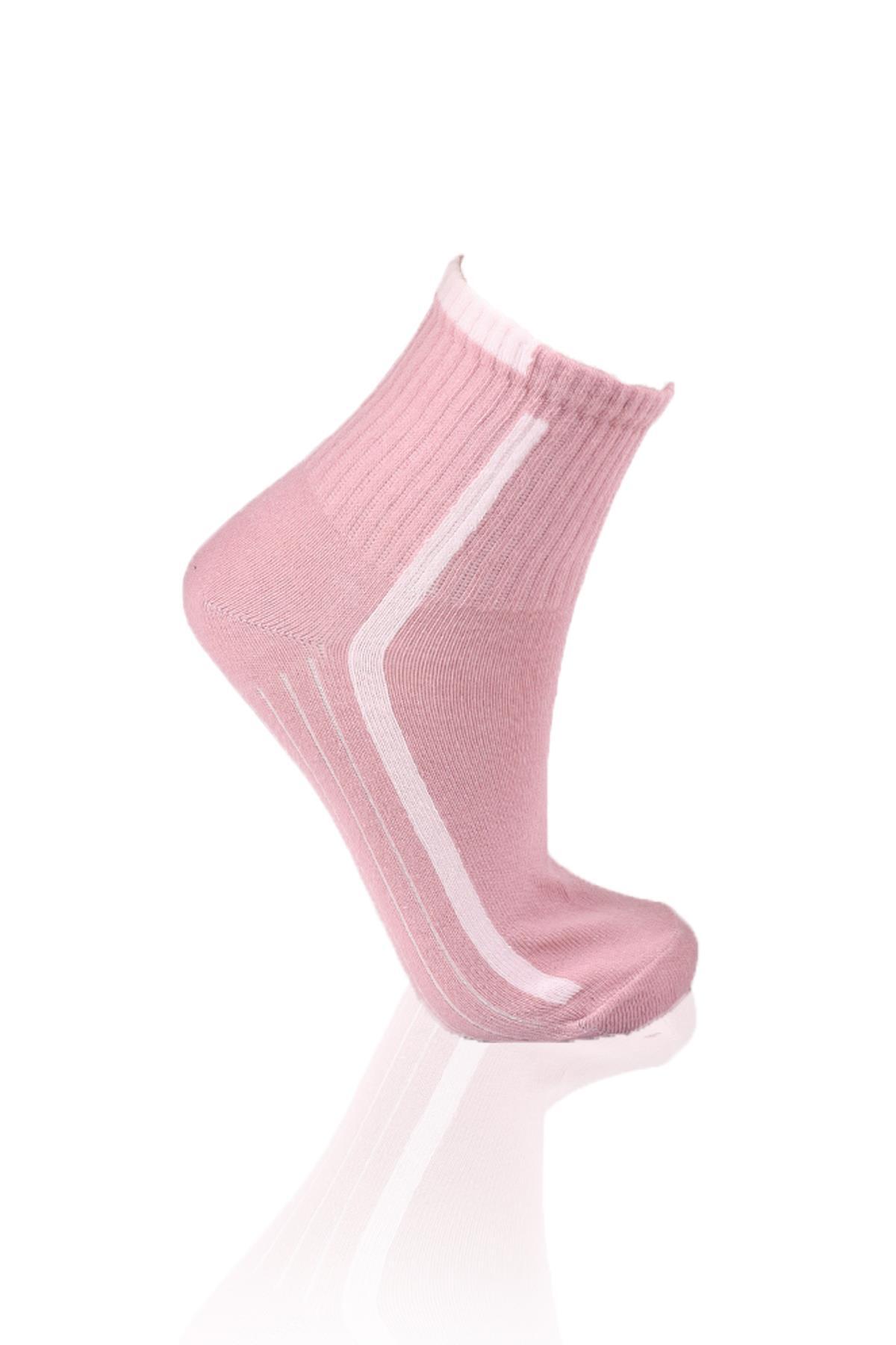 Gül-Pembe-Beyaz 3'lü Yarım Konç Çorap 1118 - 3