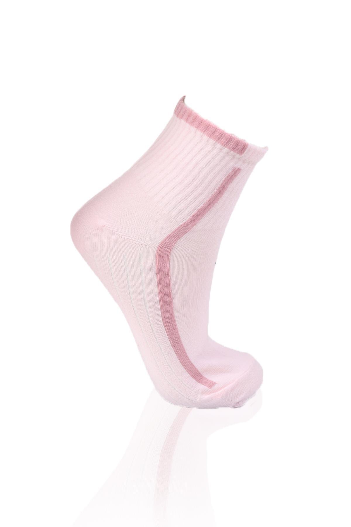 Gül-Pembe-Beyaz 3'lü Yarım Konç Çorap 1118 - 4