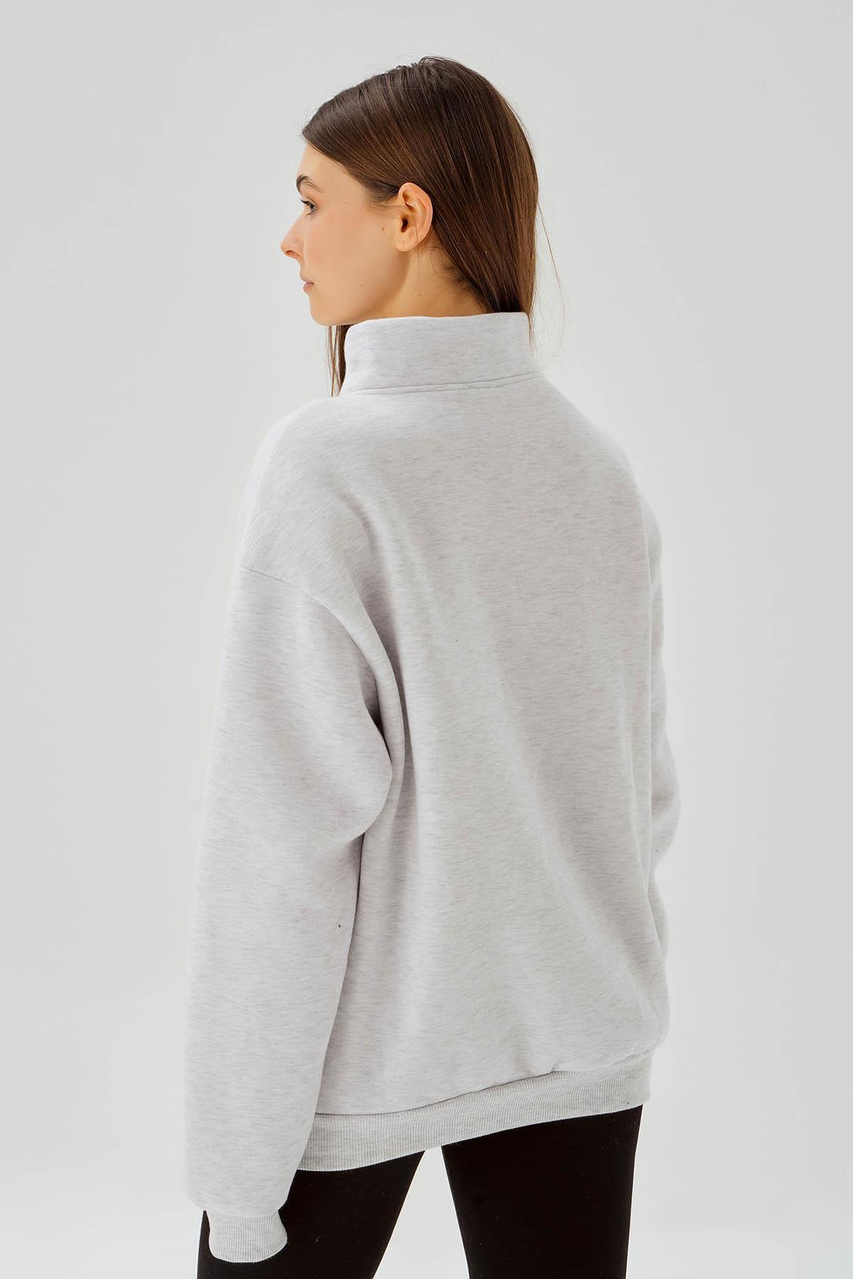 Gri Baskılı Fermuarlı Sweat 1118 - 5
