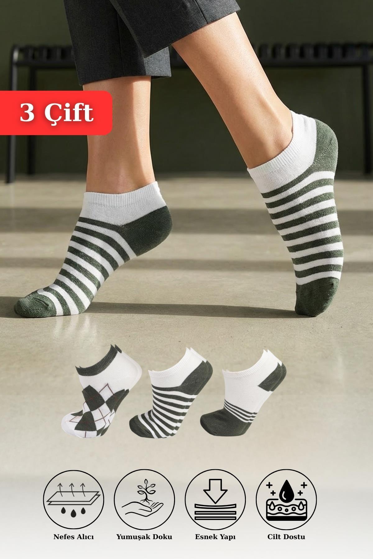 1119 3'lü Yarım Konç Çorap Renkli 