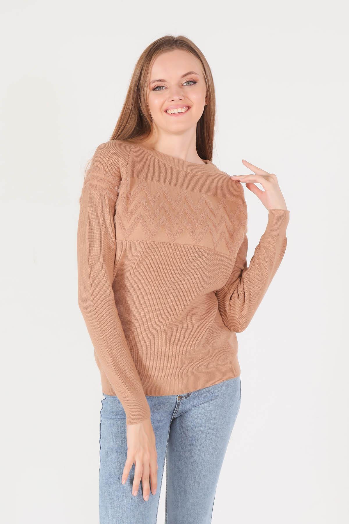 Bisküvi Zikzak Desenli Kazak 1120 