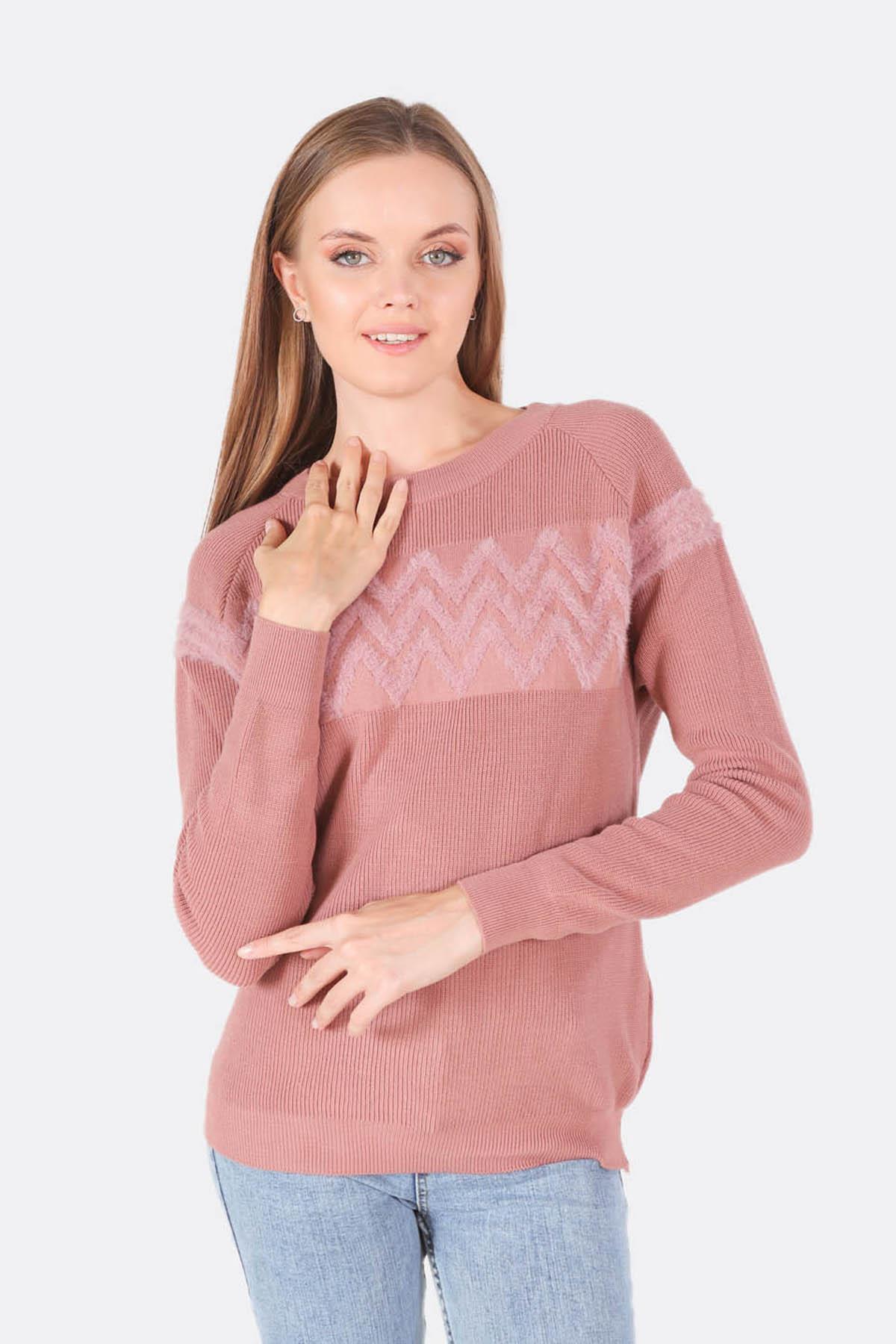 Gül Zikzak Desenli Kazak 1120 - 1