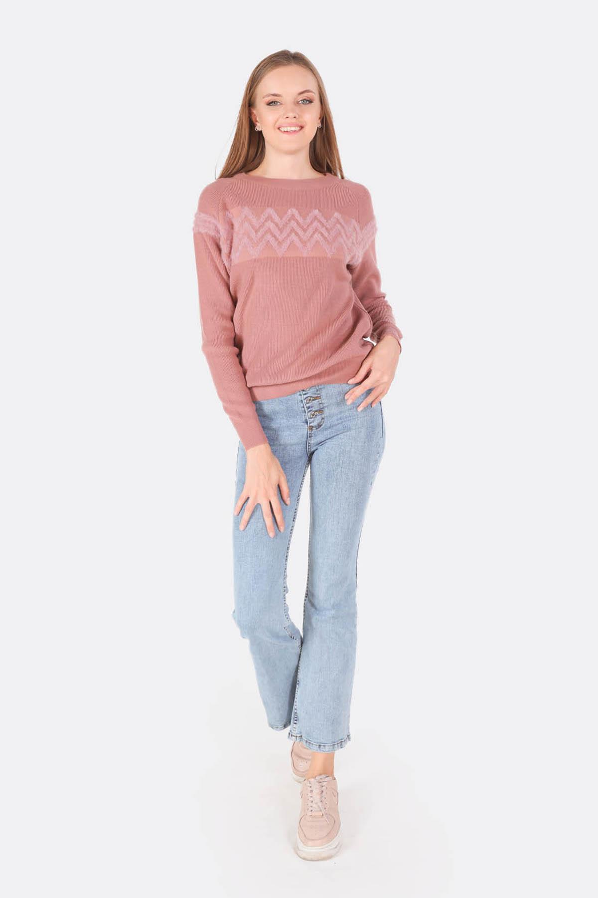 Gül Zikzak Desenli Kazak 1120 - 2