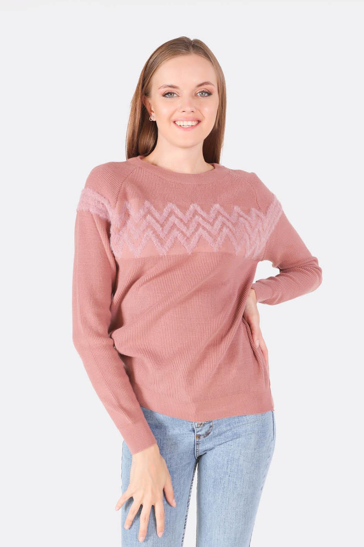 Gül Zikzak Desenli Kazak 1120 - 3