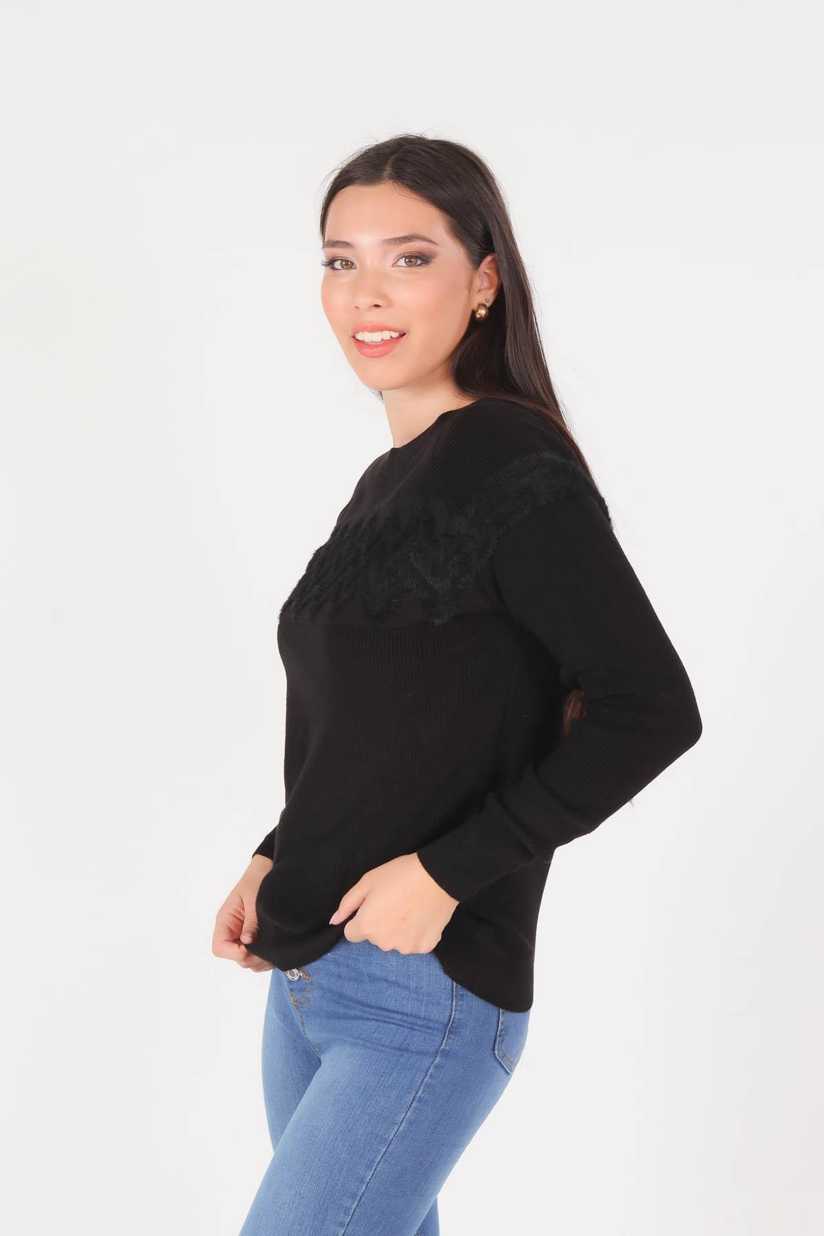 1120 Zikzak Desenli Kazak Siyah - 2