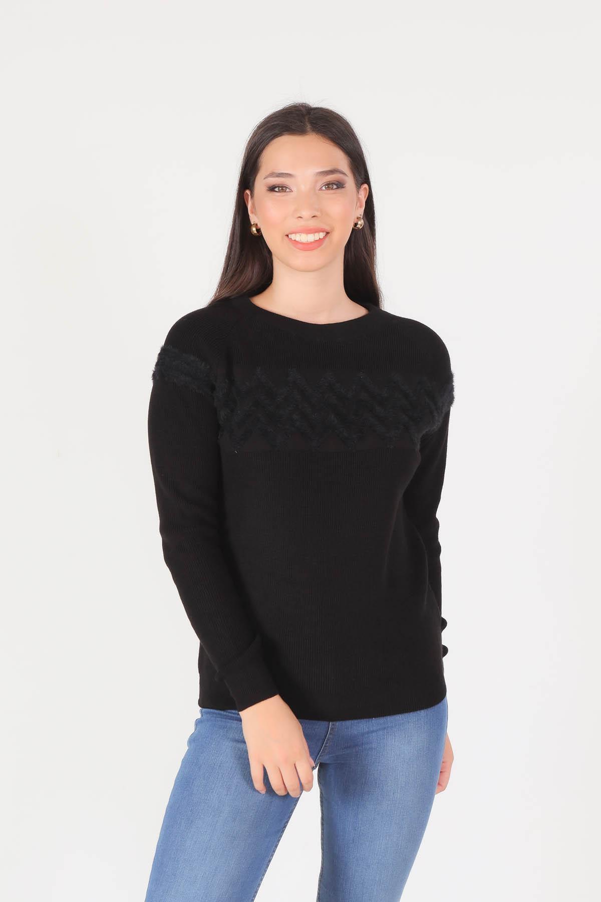 Siyah Zikzak Desenli Kazak 1120 