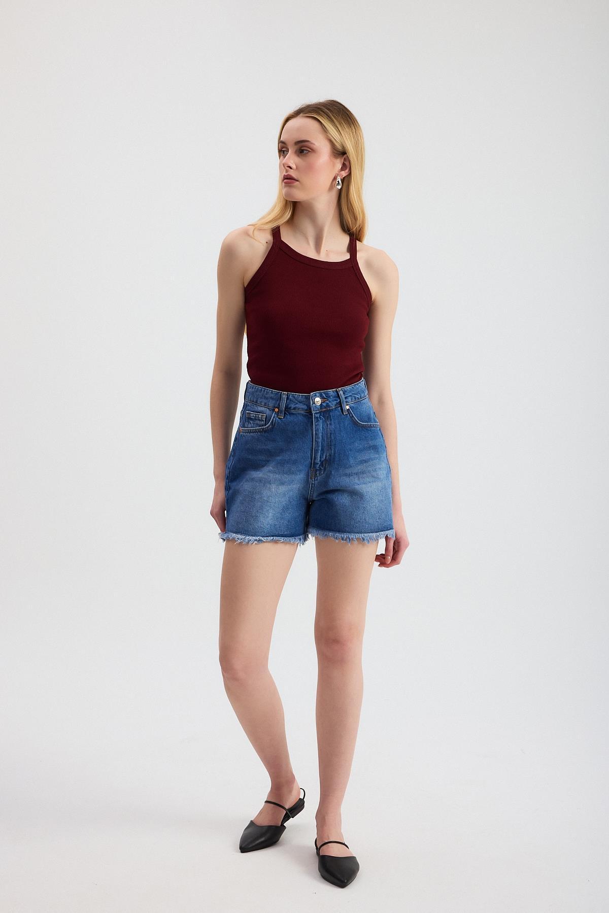 Bordo -1121 Sıfır Kol Fitilli Halter Yaka Basic Atlet - 7