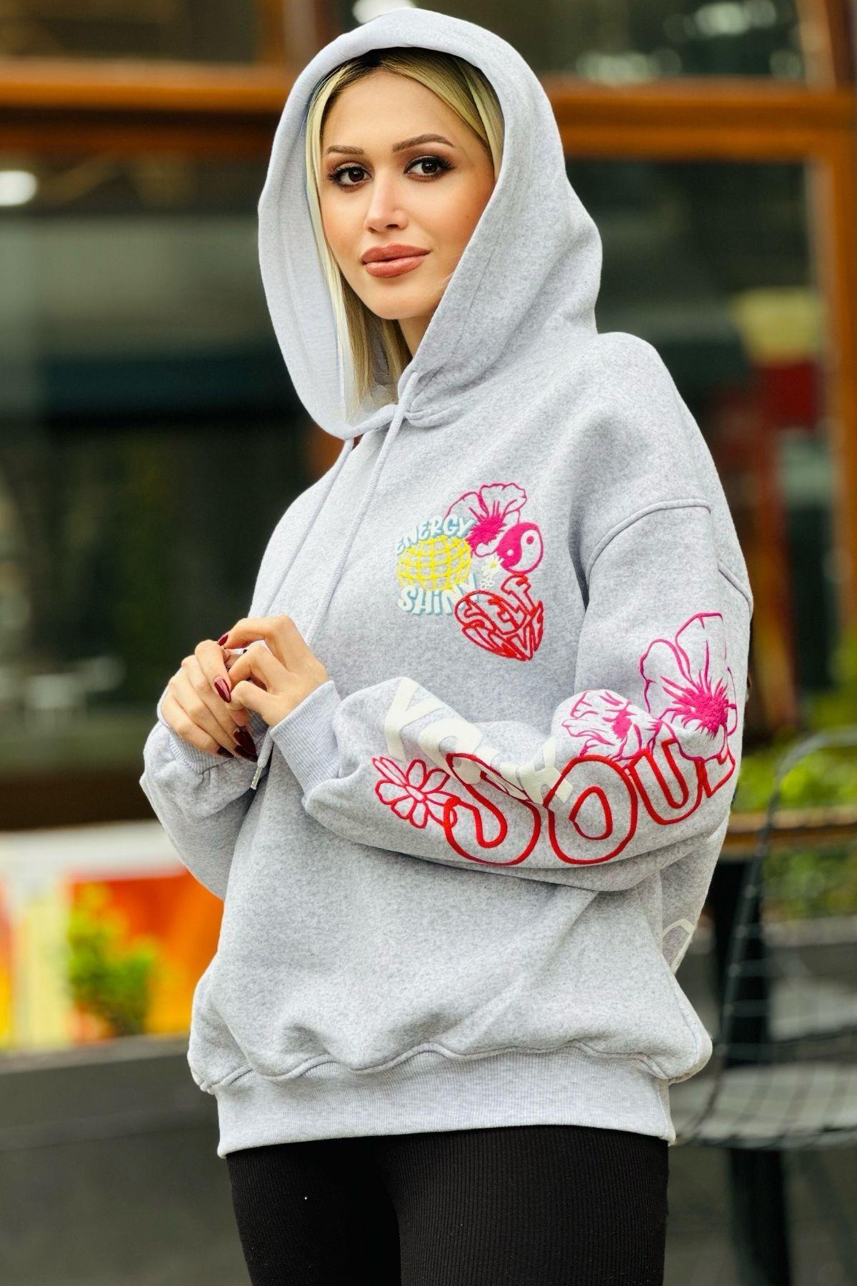 1150 Kol Baskı Detay Sweat Gri 