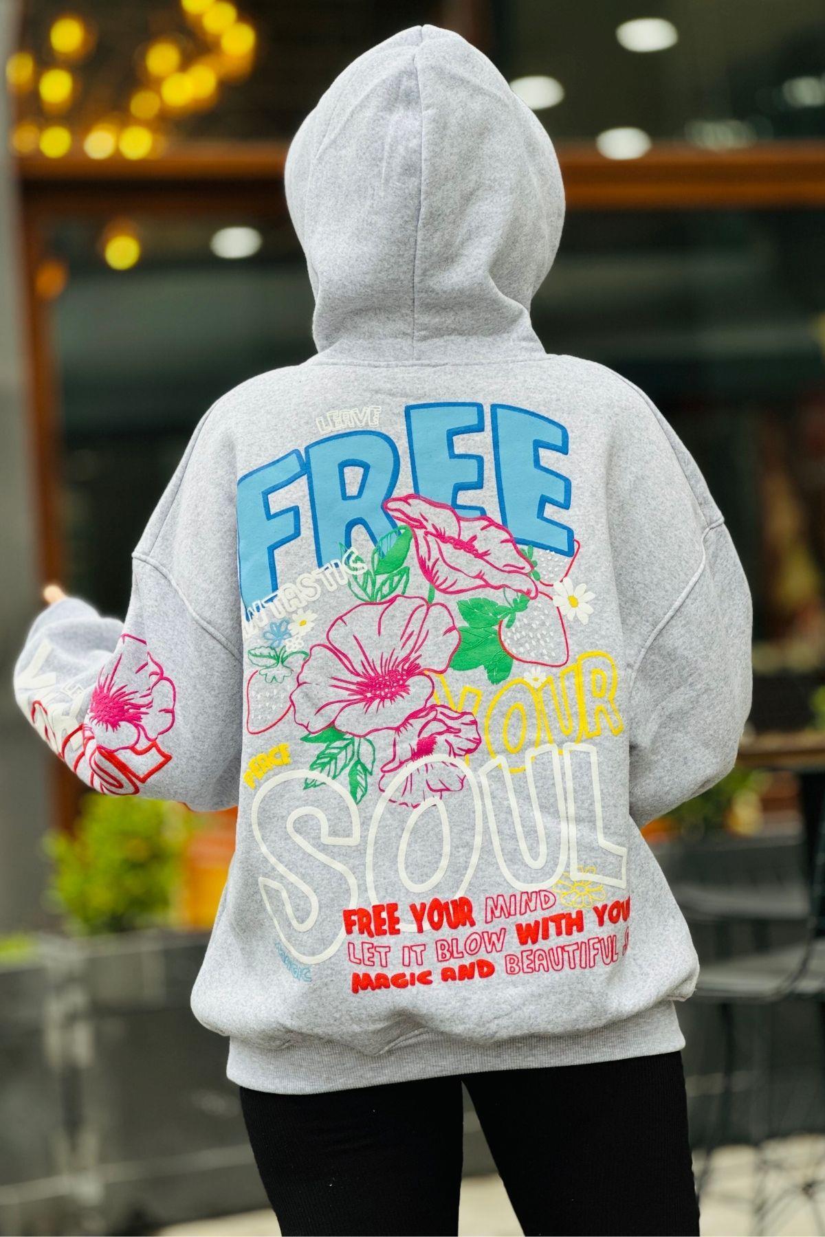 Gri Kol Baskı Detay Sweat 1150 - 2