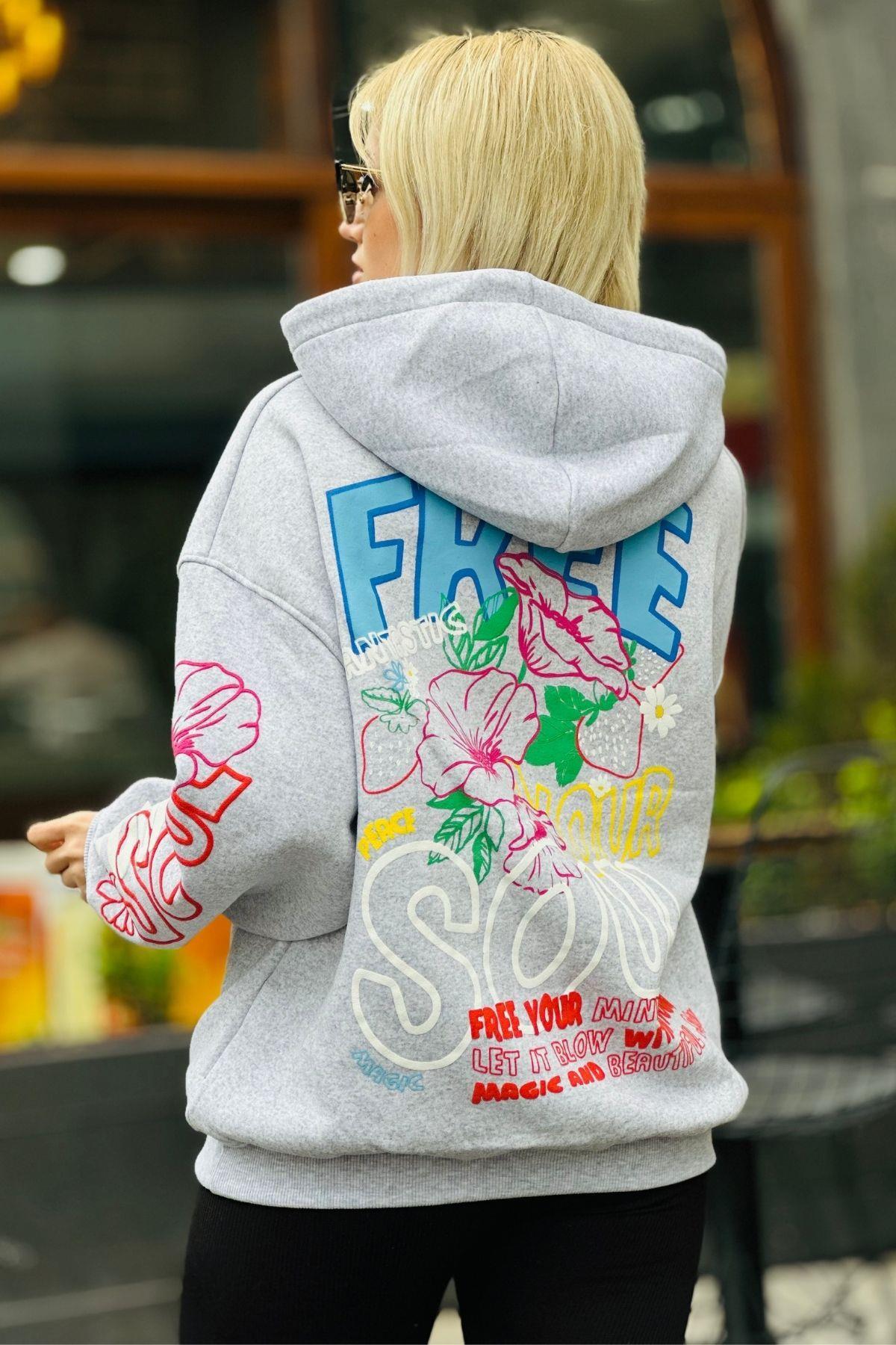 Gri Kol Baskı Detay Sweat 1150 - 3