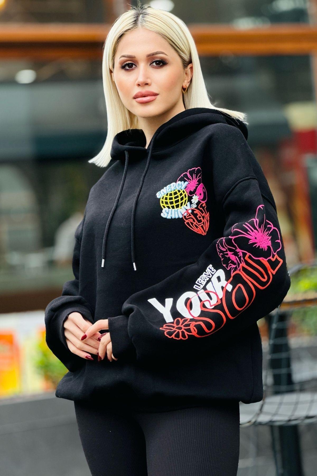 Siyah Kol Baskı Detay Sweat 1150 - 2