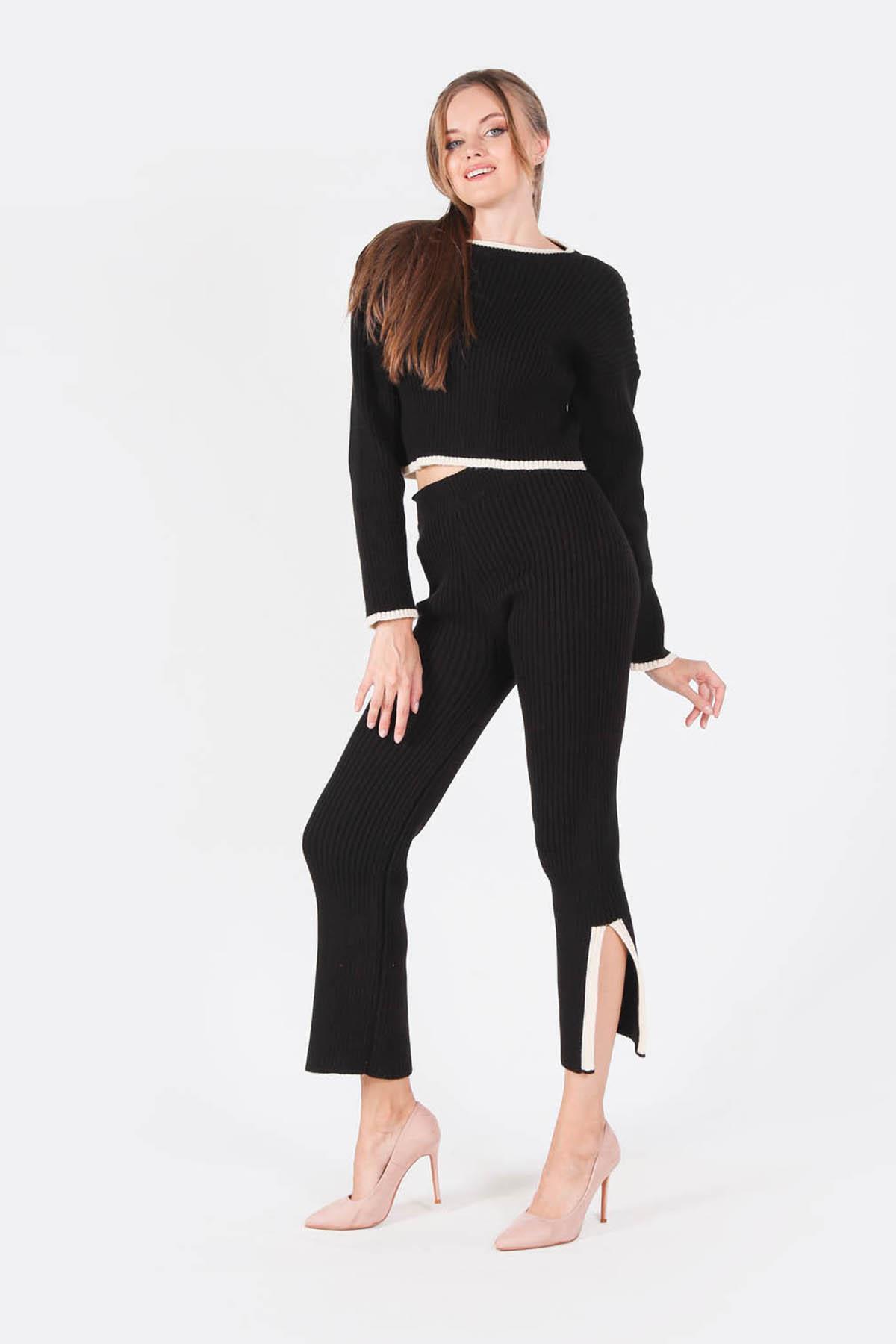 1154 Garnili Pantolon Kazak Takım Siyah - 5