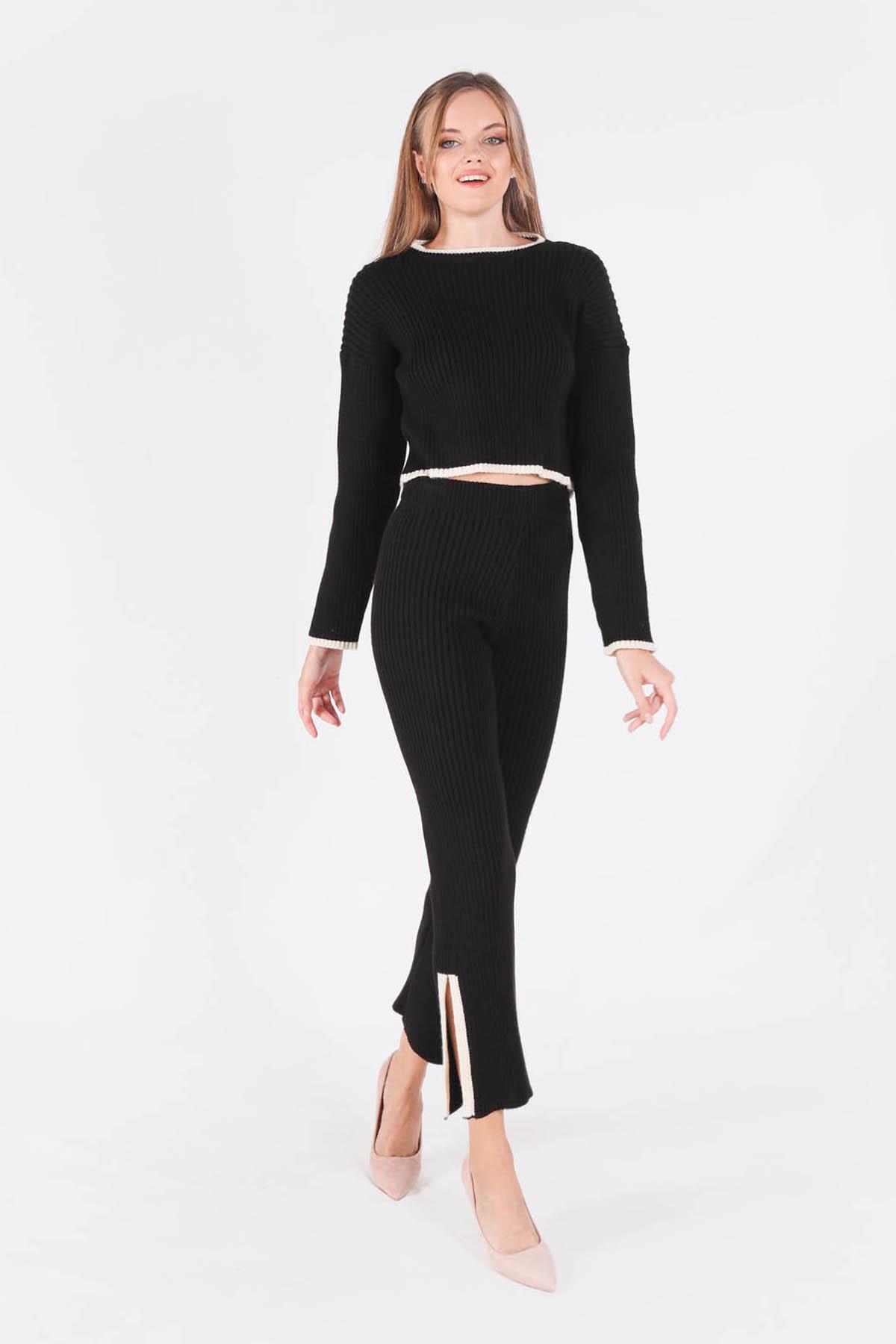 1154 Garnili Pantolon Kazak Takım Siyah 