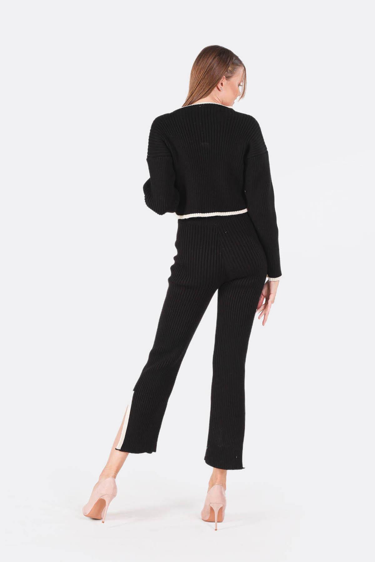 1154 Garnili Pantolon Kazak Takım Siyah - 4