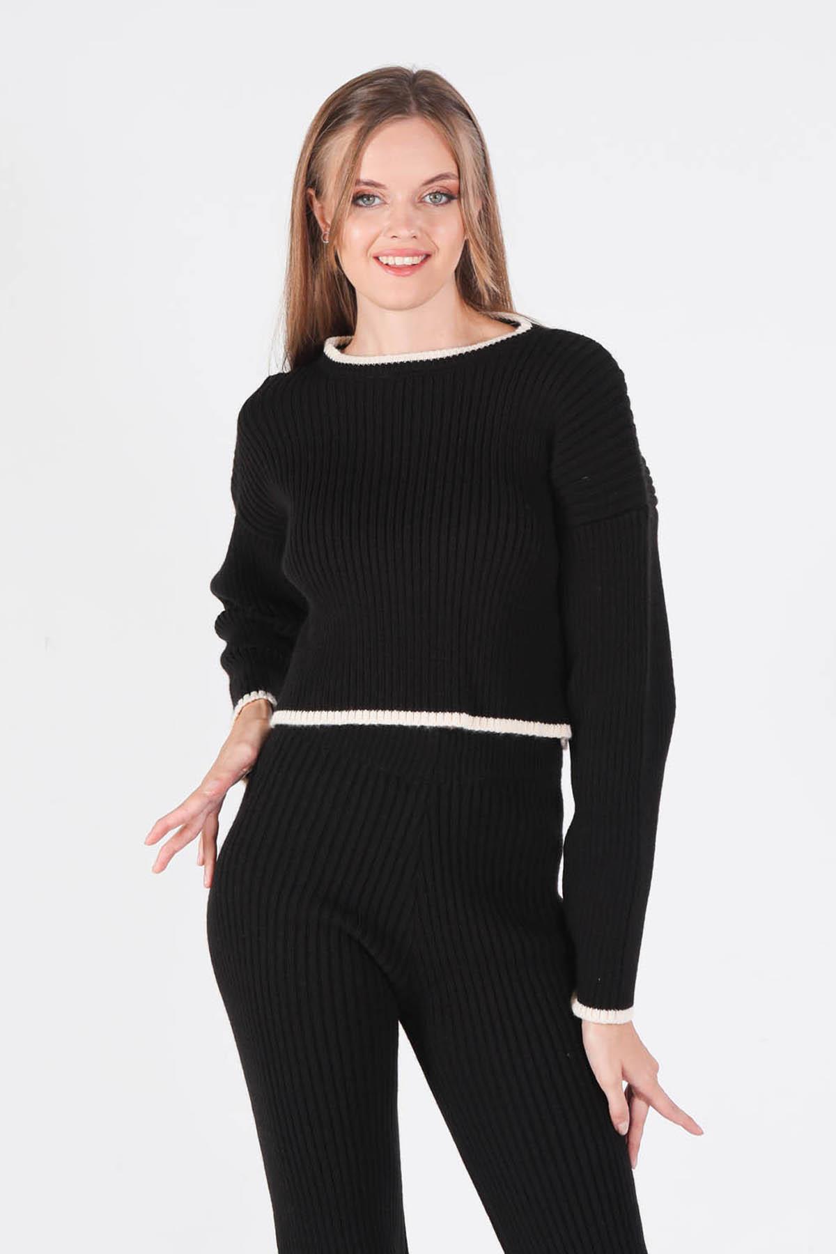 Siyah Garnili Pantolon Kazak Takım 1154 - 2