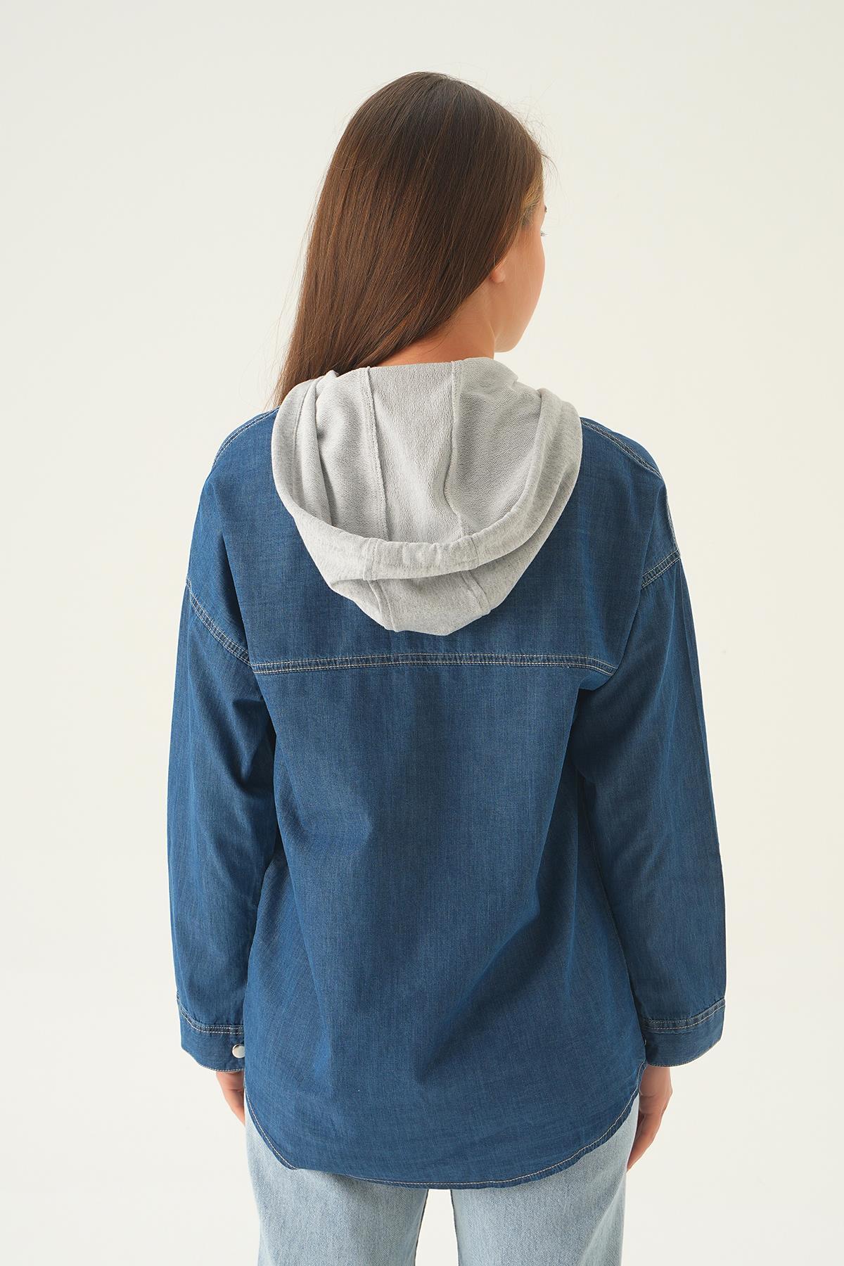 Koyu Mavi Kapüşonlu Kot Gömlek 1158 - 5