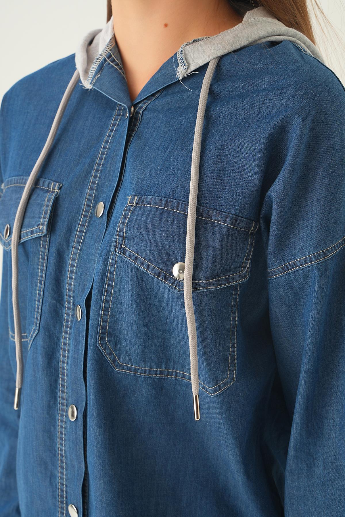 Koyu Mavi Kapüşonlu Kot Gömlek 1158 - 6