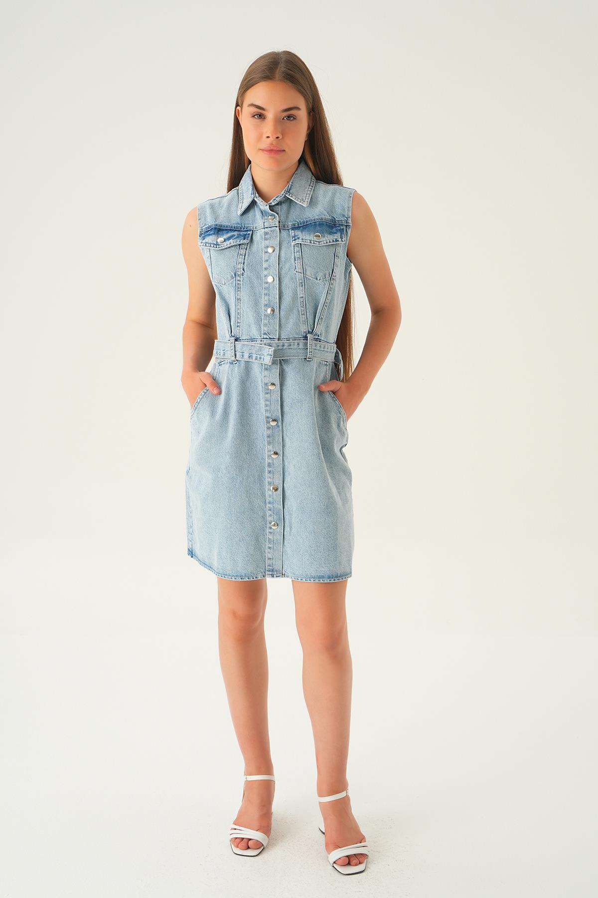 Mavi Kolsuz Kot Elbise 1164 