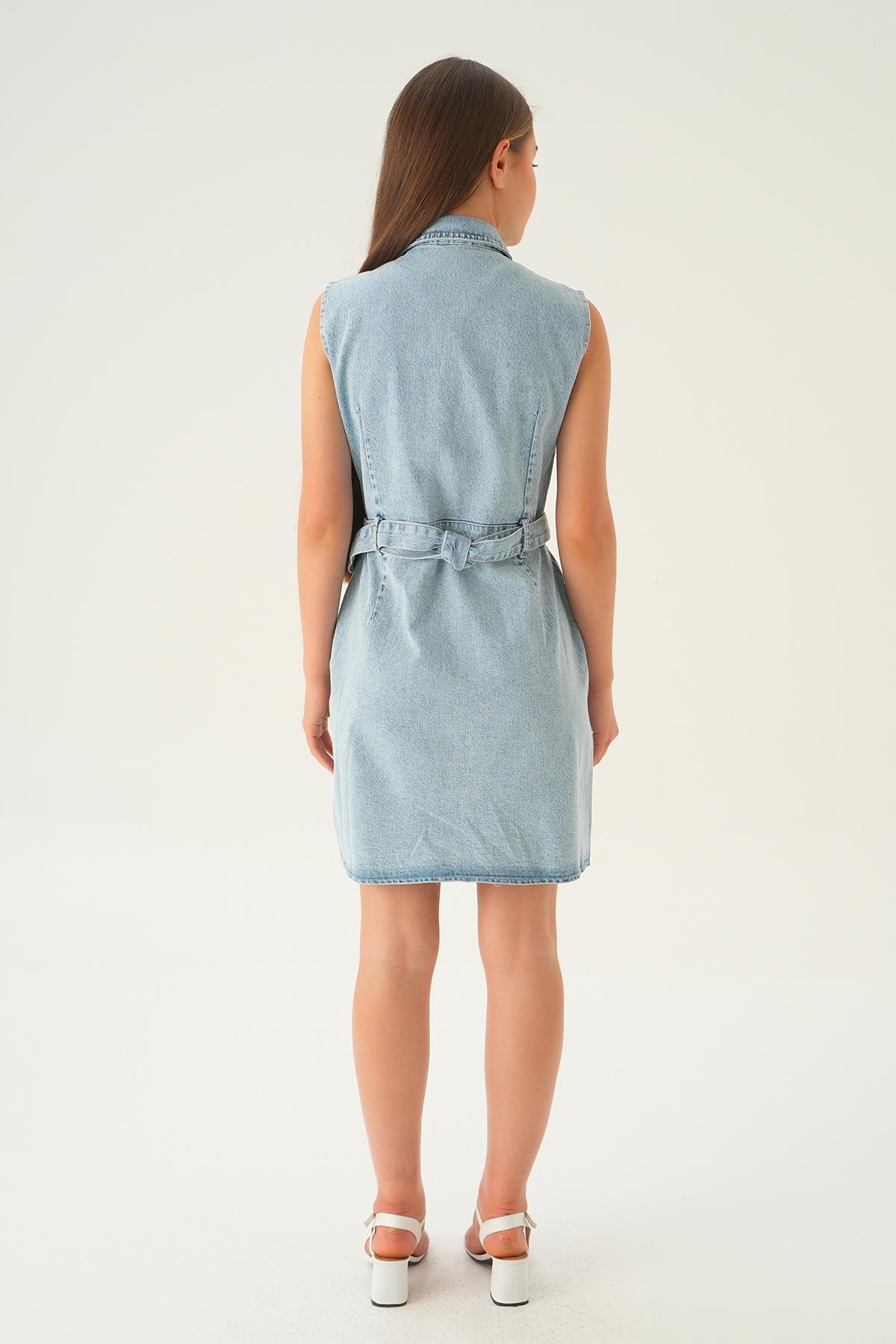 Mavi Kolsuz Kot Elbise 1164 - 5