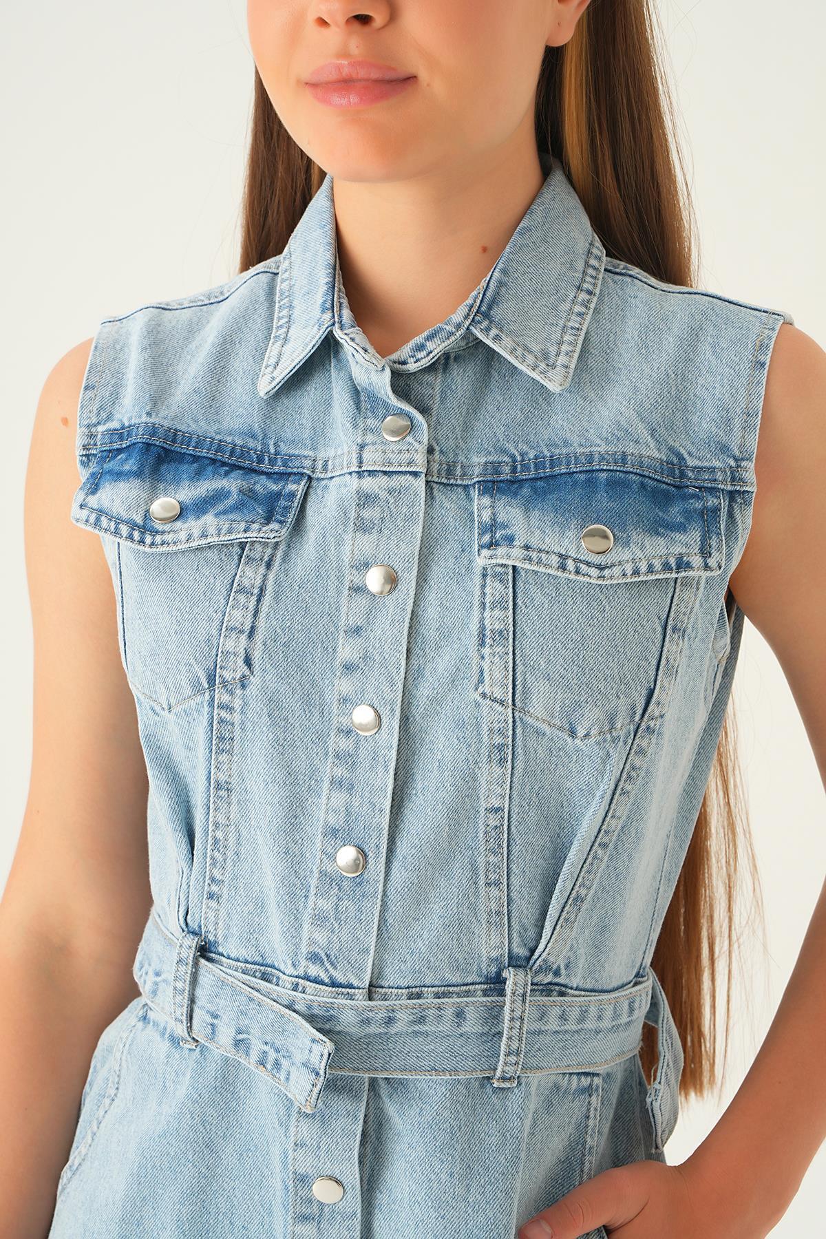 Mavi Kolsuz Kot Elbise 1164 - 6