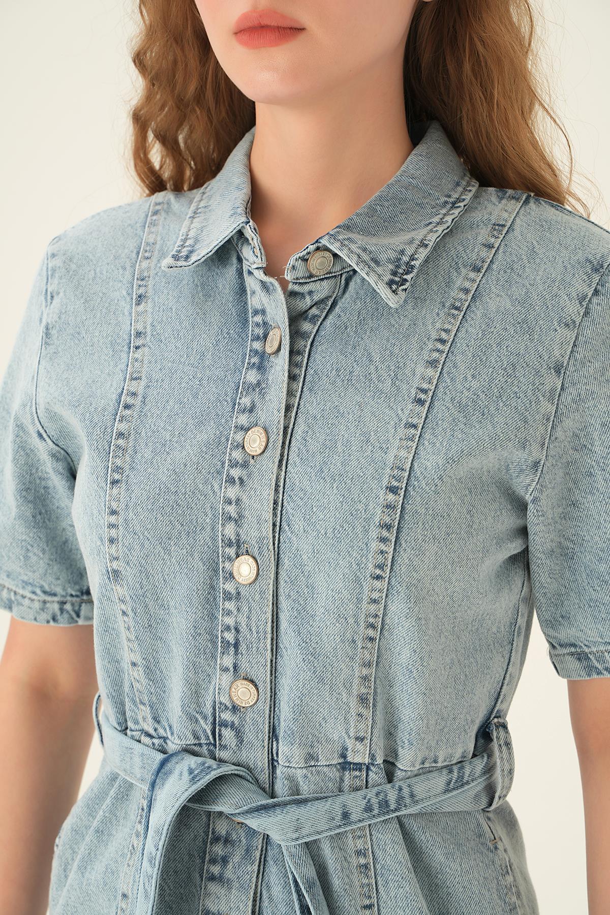 Mavi Kemerli Kot Elbise 1165 - 6