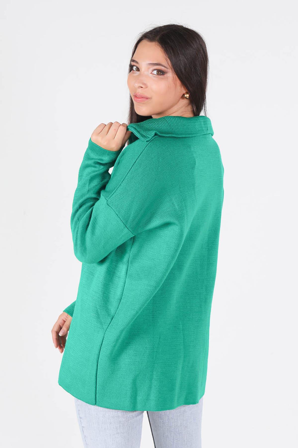 Benetton Yeşili Yaka Fermuarlı Kazak 1165 - 2