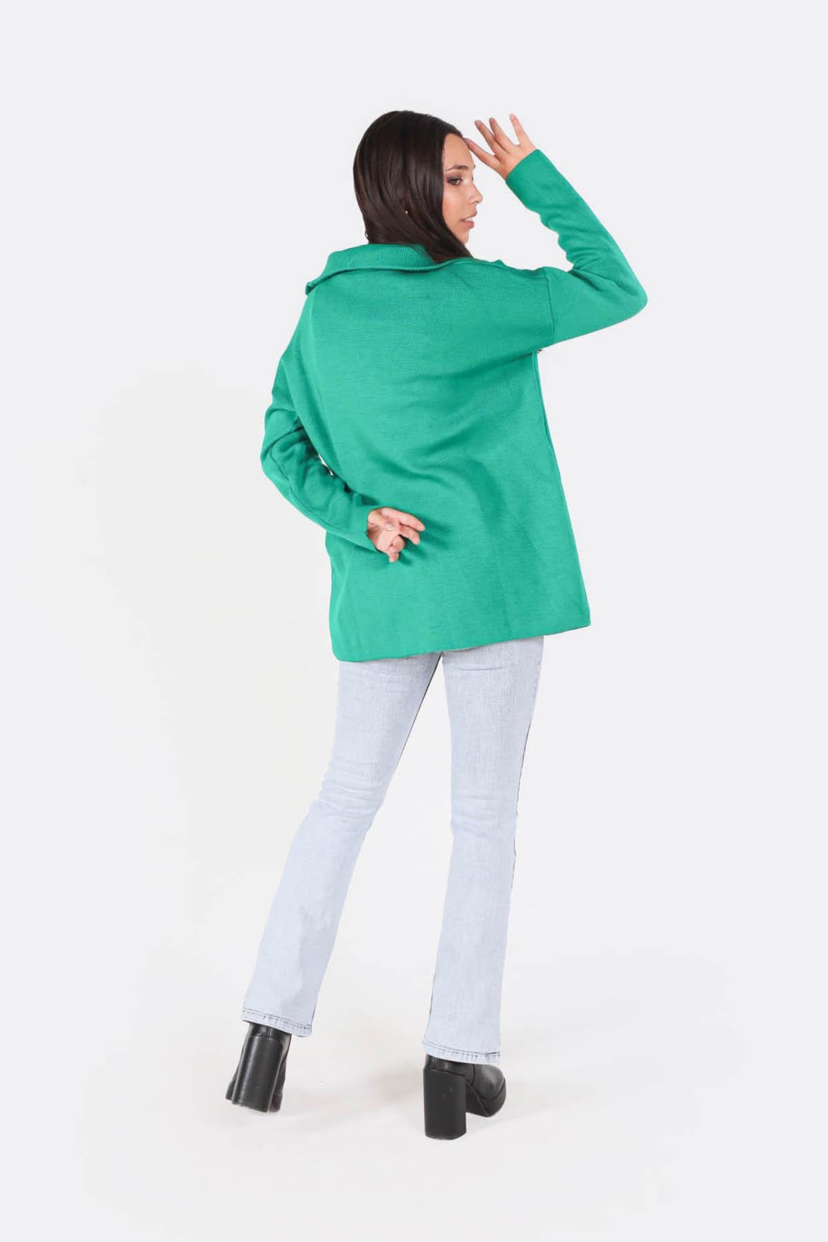 Benetton Yeşili Yaka Fermuarlı Kazak 1165 - 3