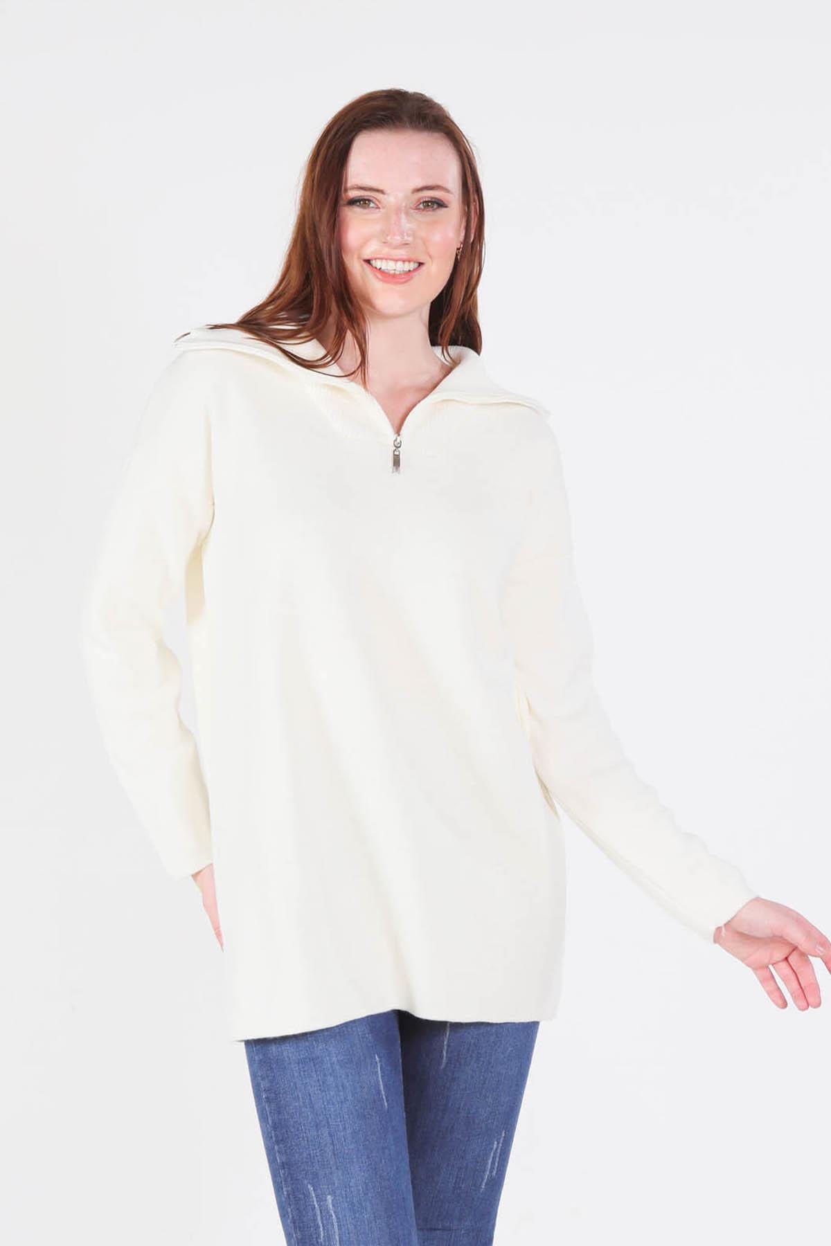 Kemik Yaka Fermuarlı Kazak 1165 - 3