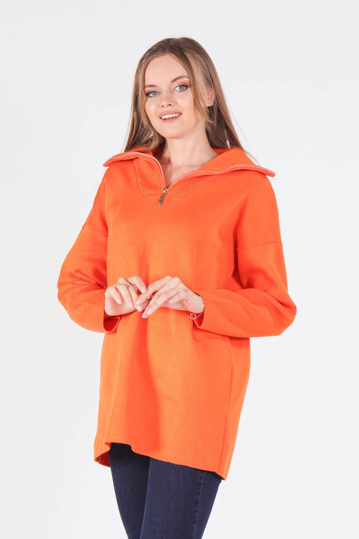 Orange Yaka Fermuarlı Kazak 1165 - 3