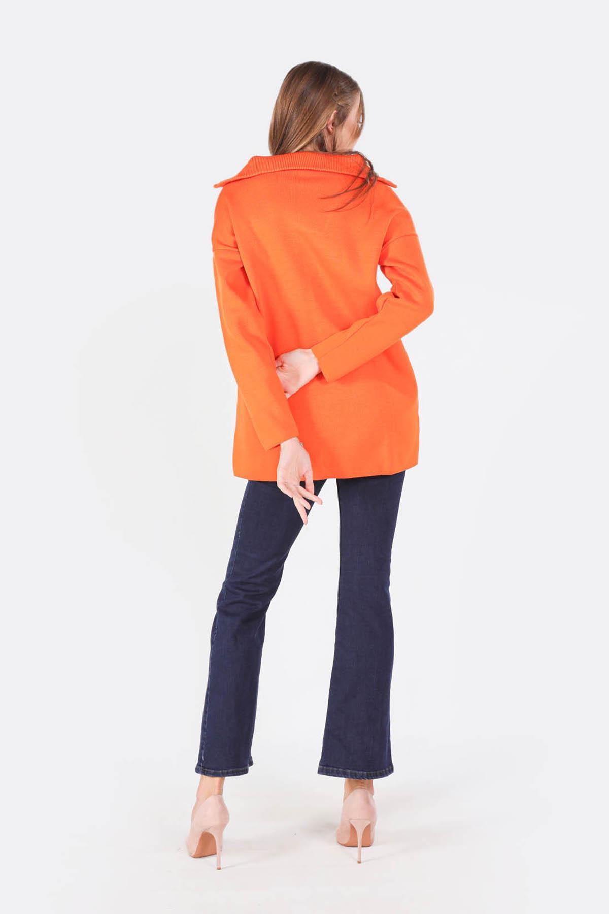 Orange Yaka Fermuarlı Kazak 1165 - 5