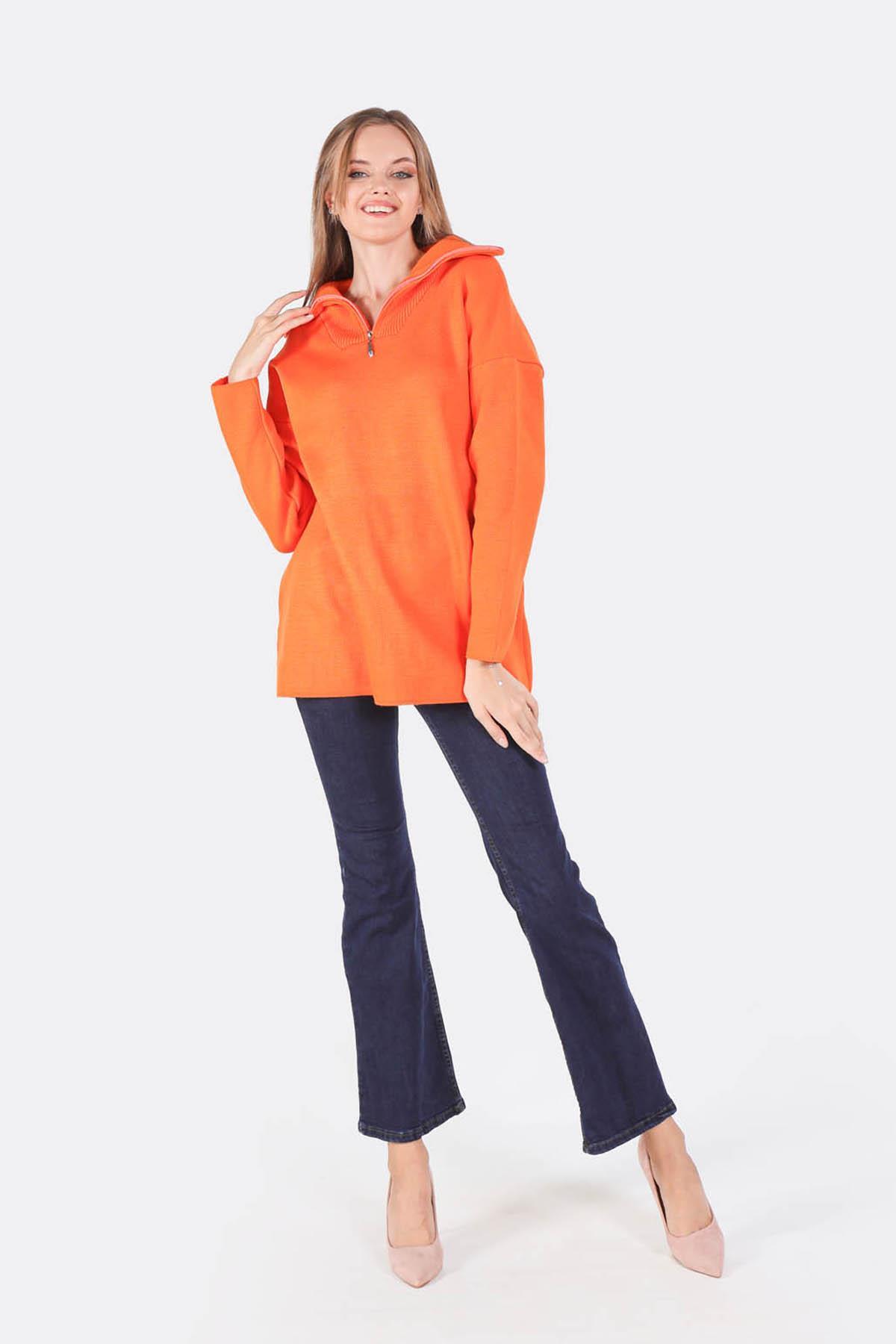 Orange Yaka Fermuarlı Kazak 1165 - 2