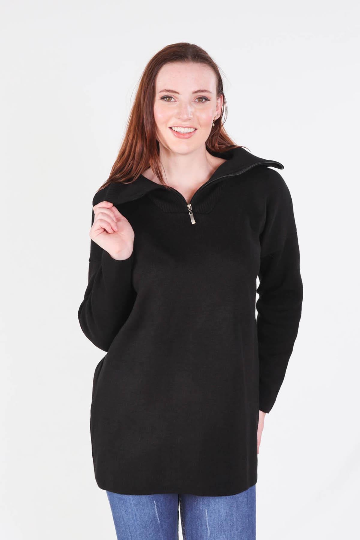 1165 Yaka Fermuarlı Kazak Siyah - 3