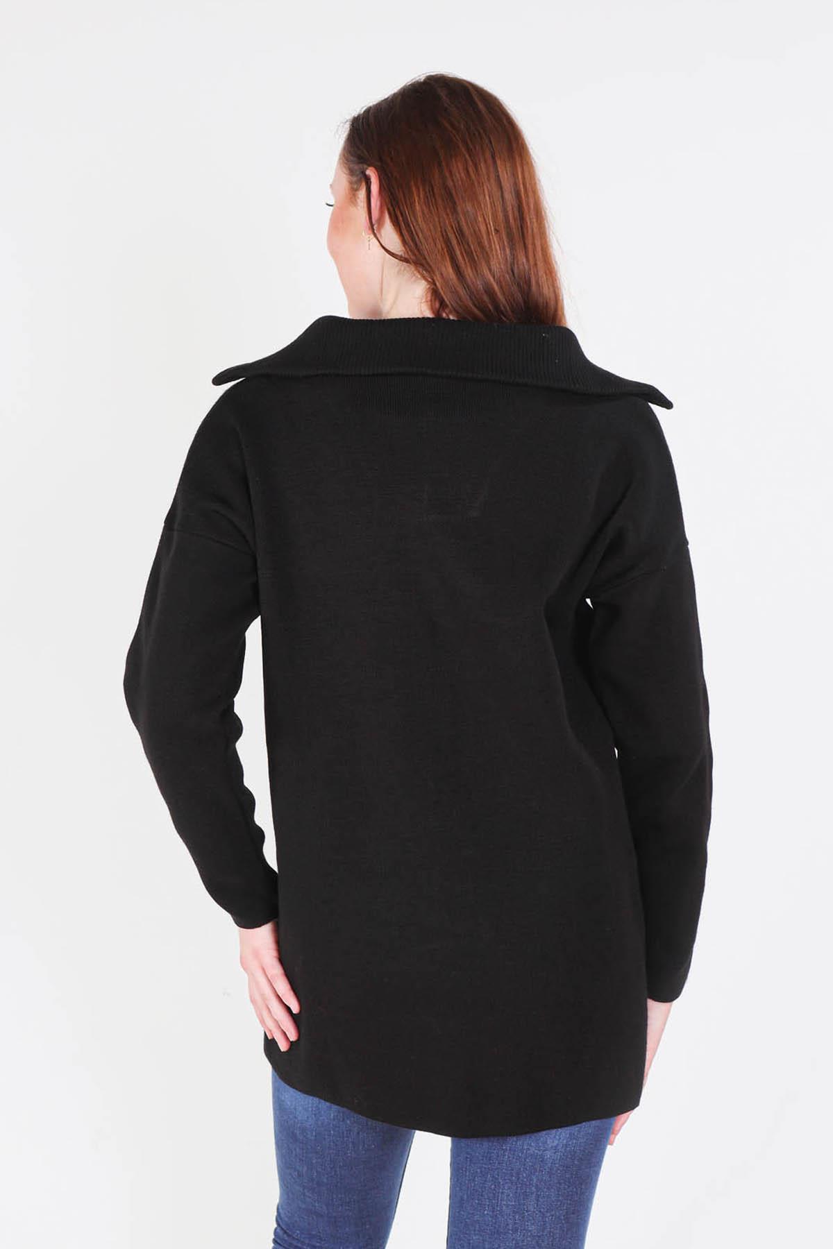 1165 Yaka Fermuarlı Kazak Siyah - 4