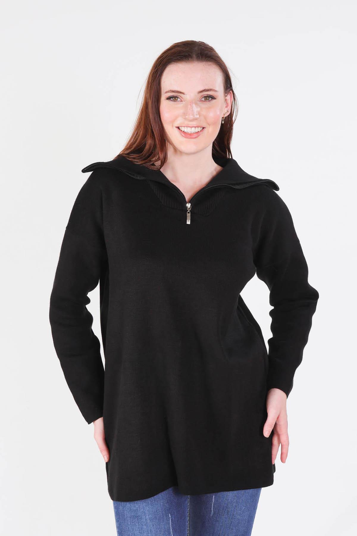 Siyah Yaka Fermuarlı Kazak 1165 - 1