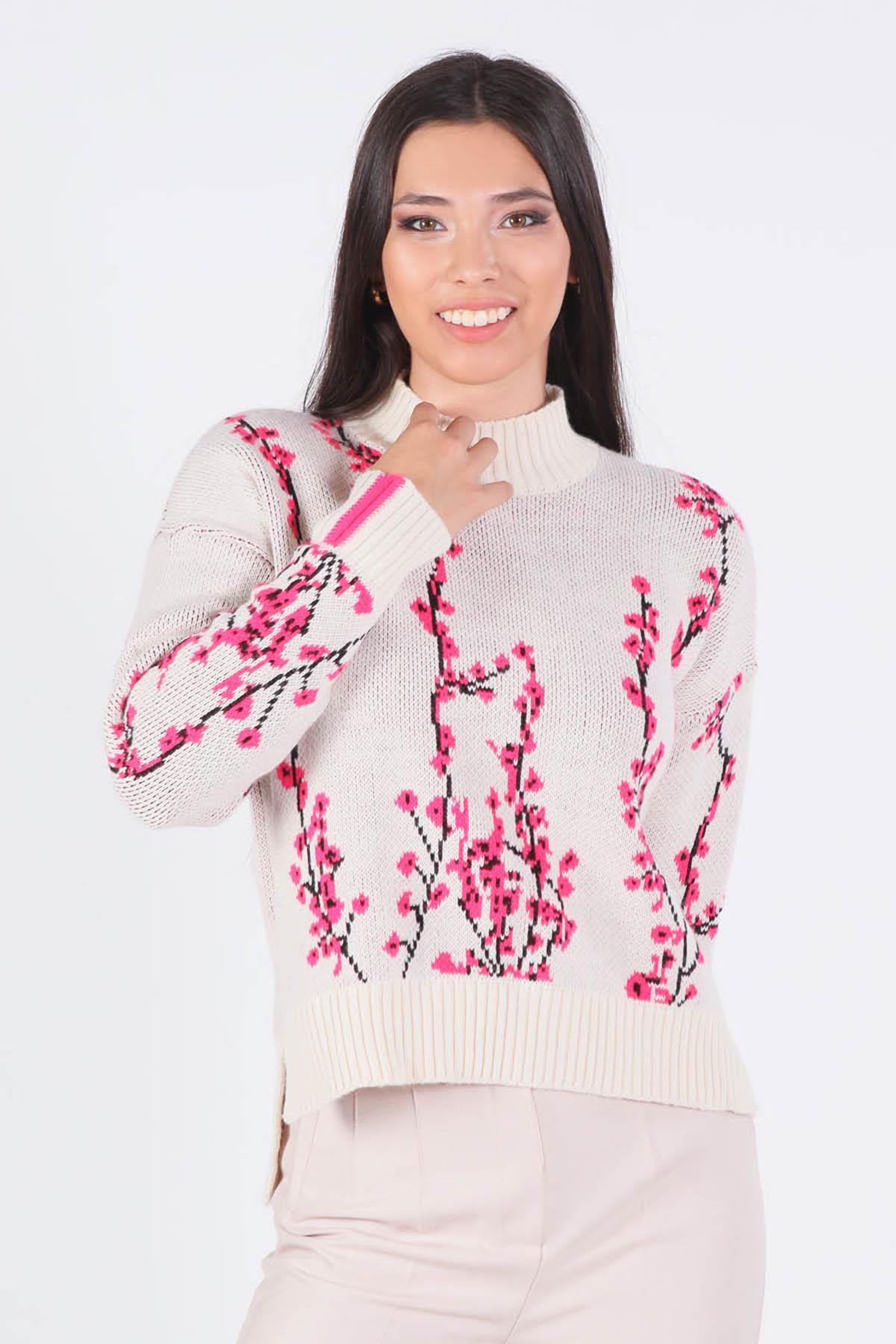 1180 Çiçek Desenli Kazak Kemik - 2