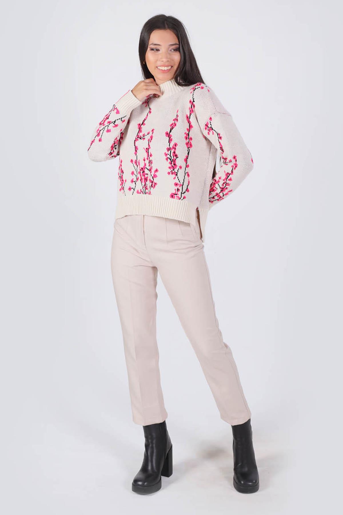 1180 Çiçek Desenli Kazak Kemik - 3