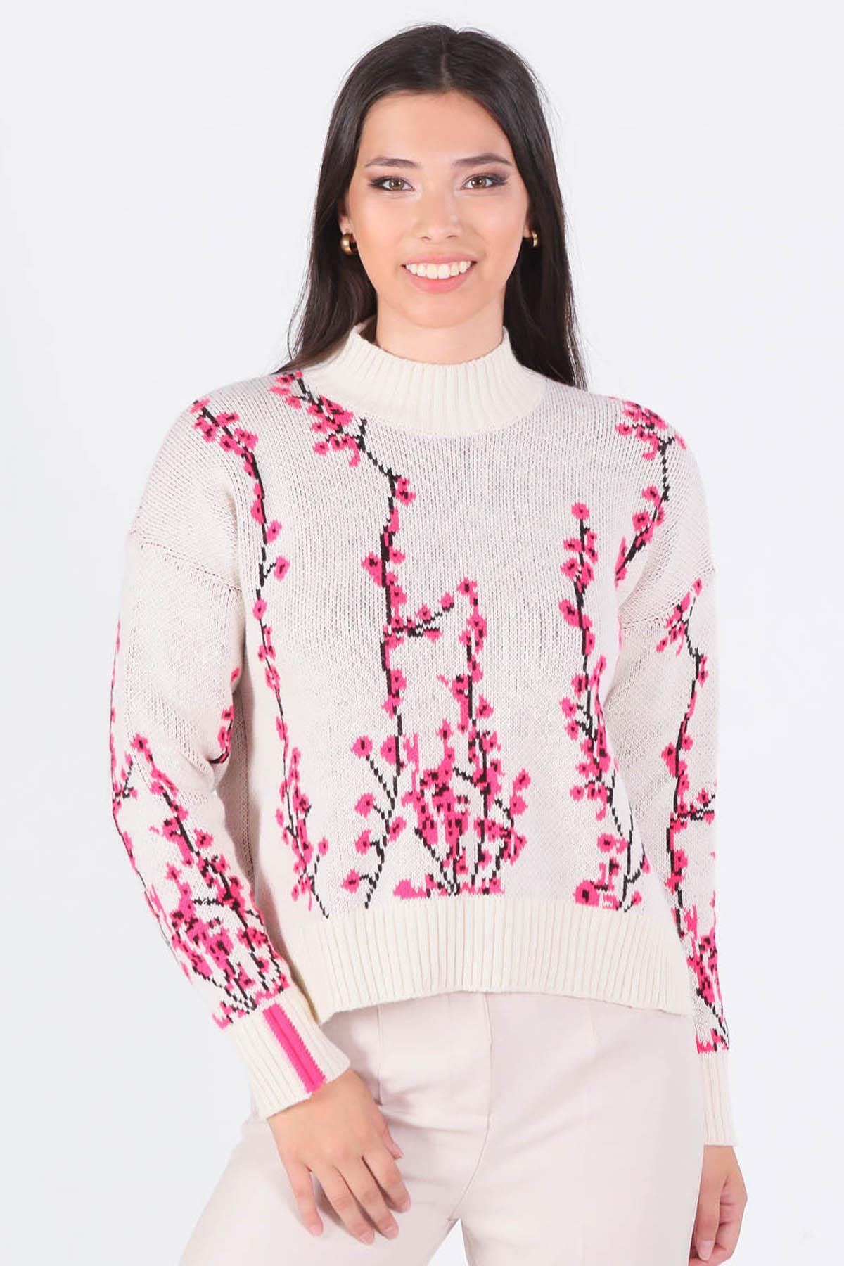 Kemik Çiçek Desenli Kazak 1180 