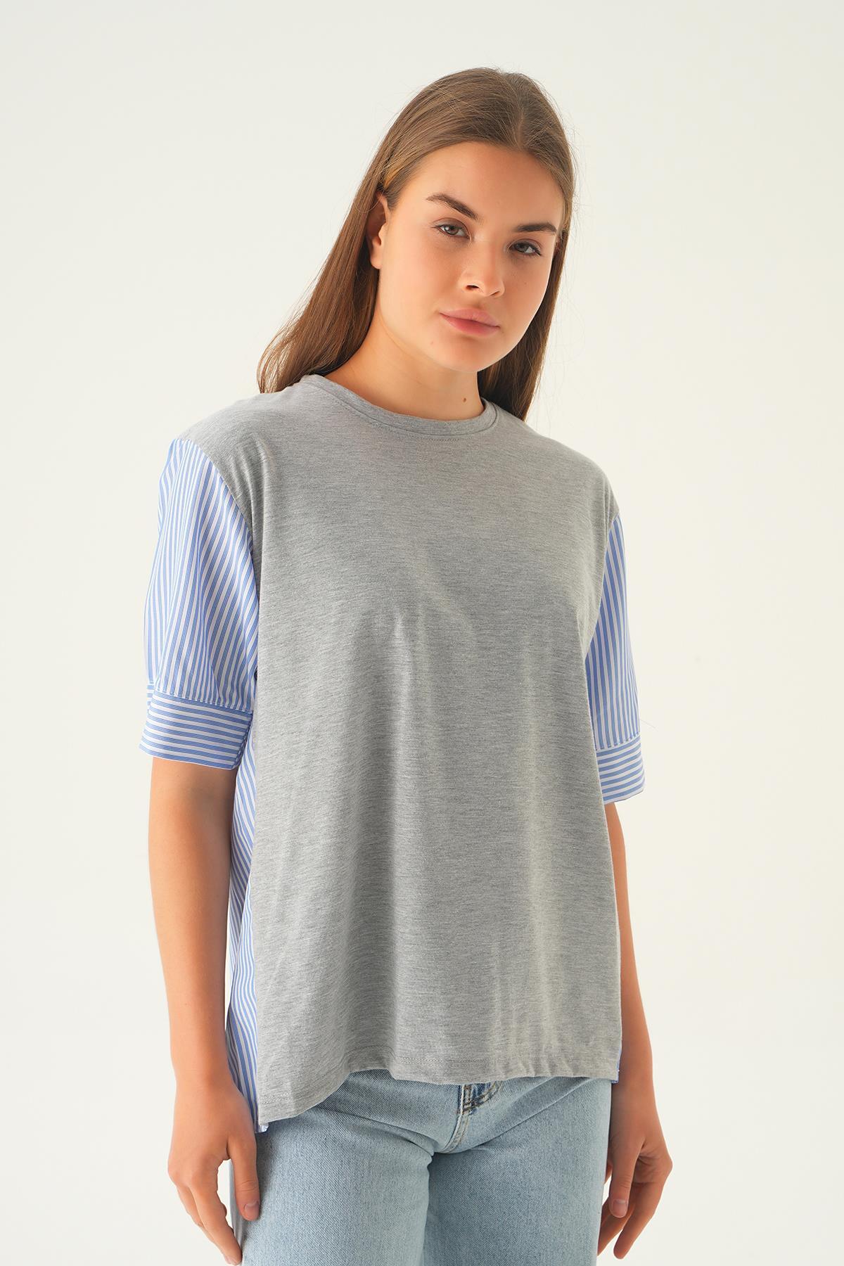 Gri Kol Çizgili Tişört 1199 