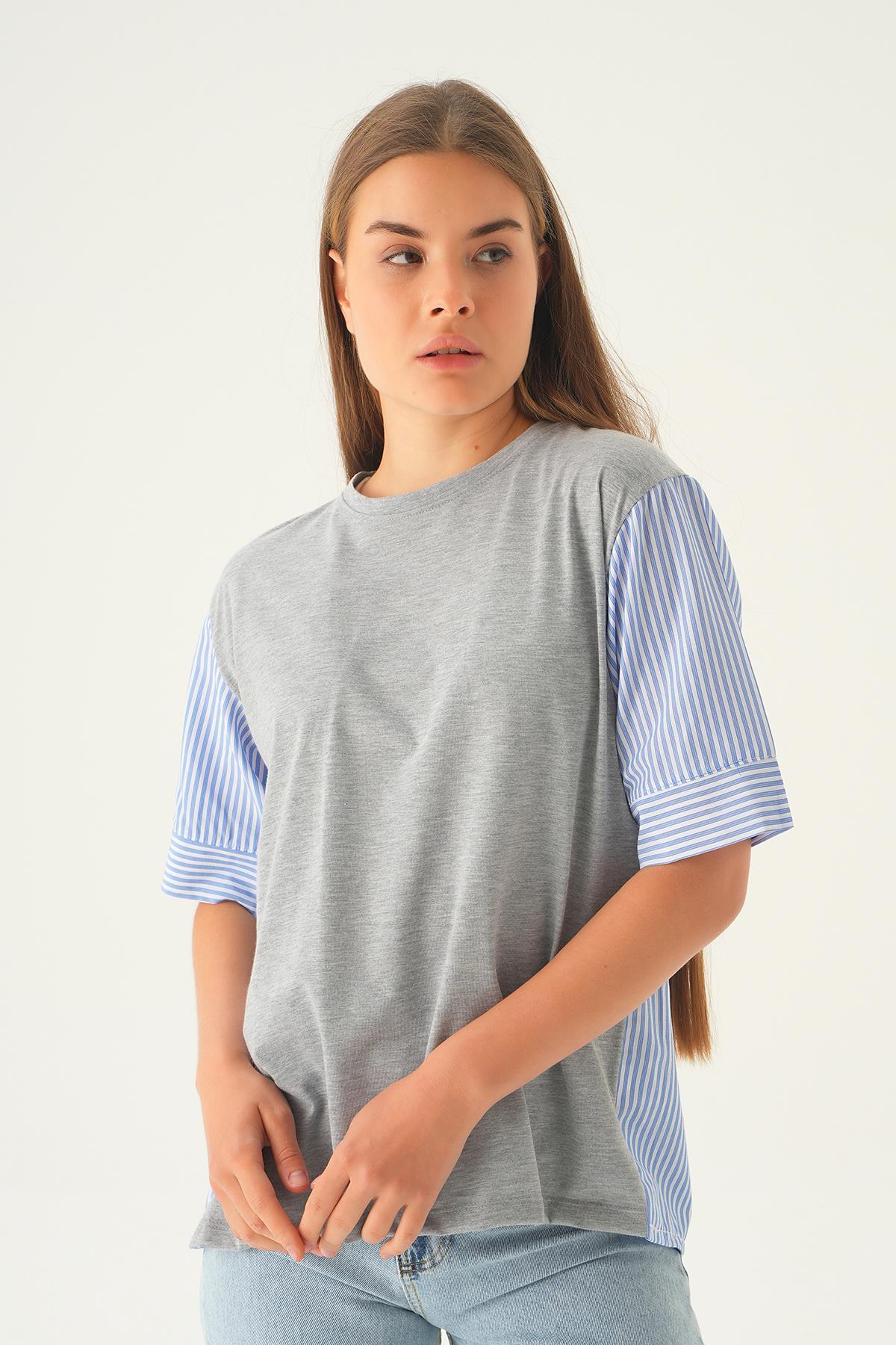 Gri Kol Çizgili Tişört 1199 - 6