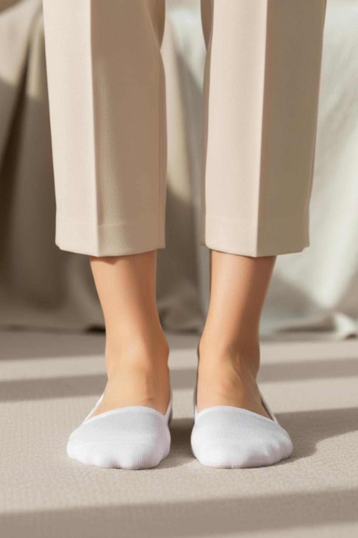 12 Çift Kadın Beyaz Esnek Pamuklu Örme Babet Çorap 1020 - RAYS