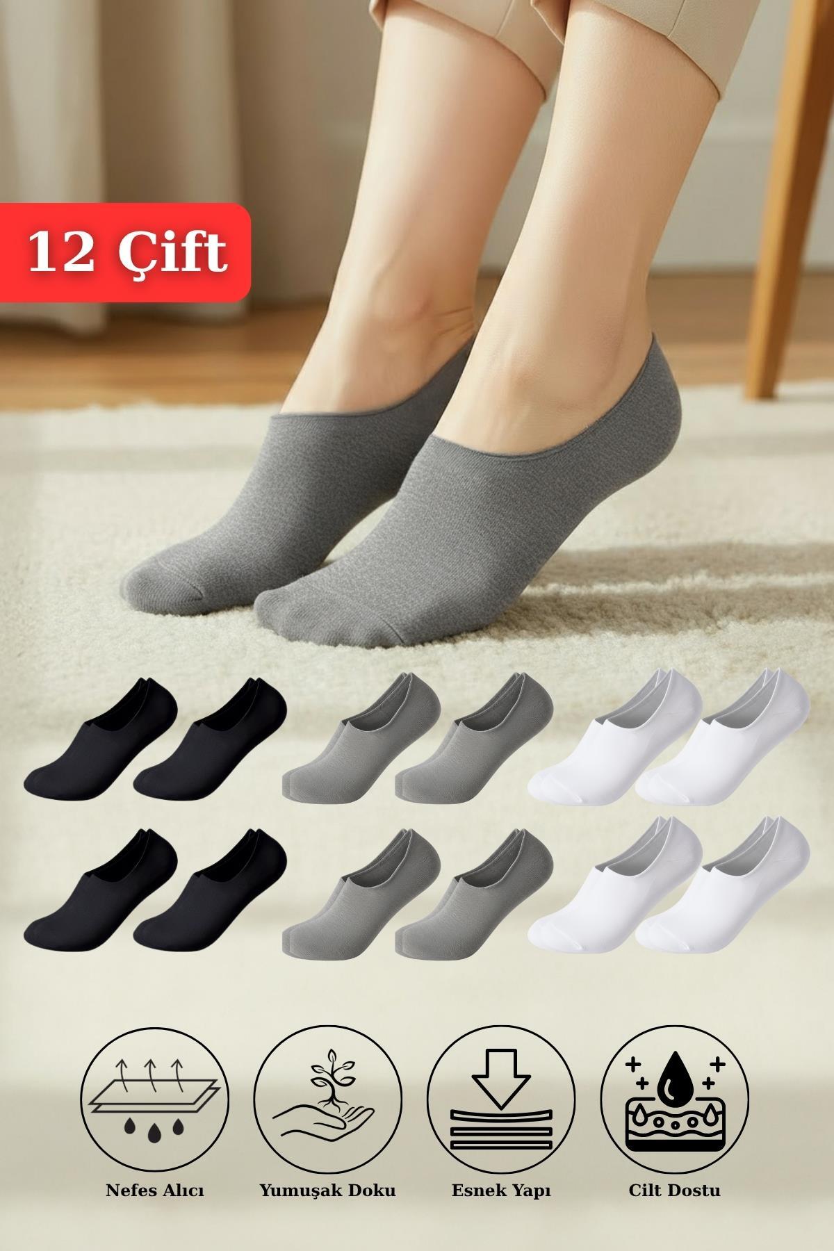 12 Çift Kadın Renkli Esnek Pamuklu Örme Babet Çorap 1020 - RAYS