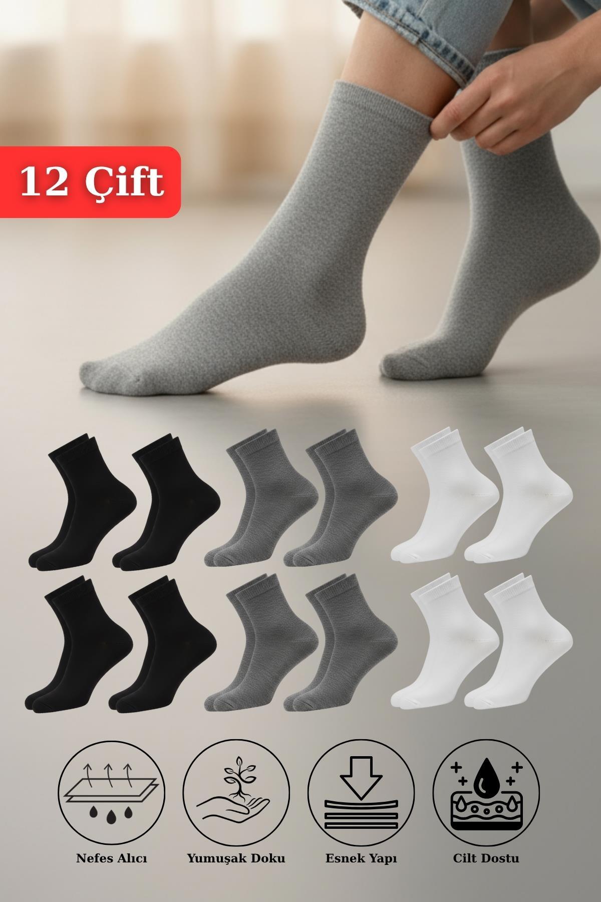 12 Çift Kadın Renkli Esnek Pamuklu Örme Soket Çorap 1021 