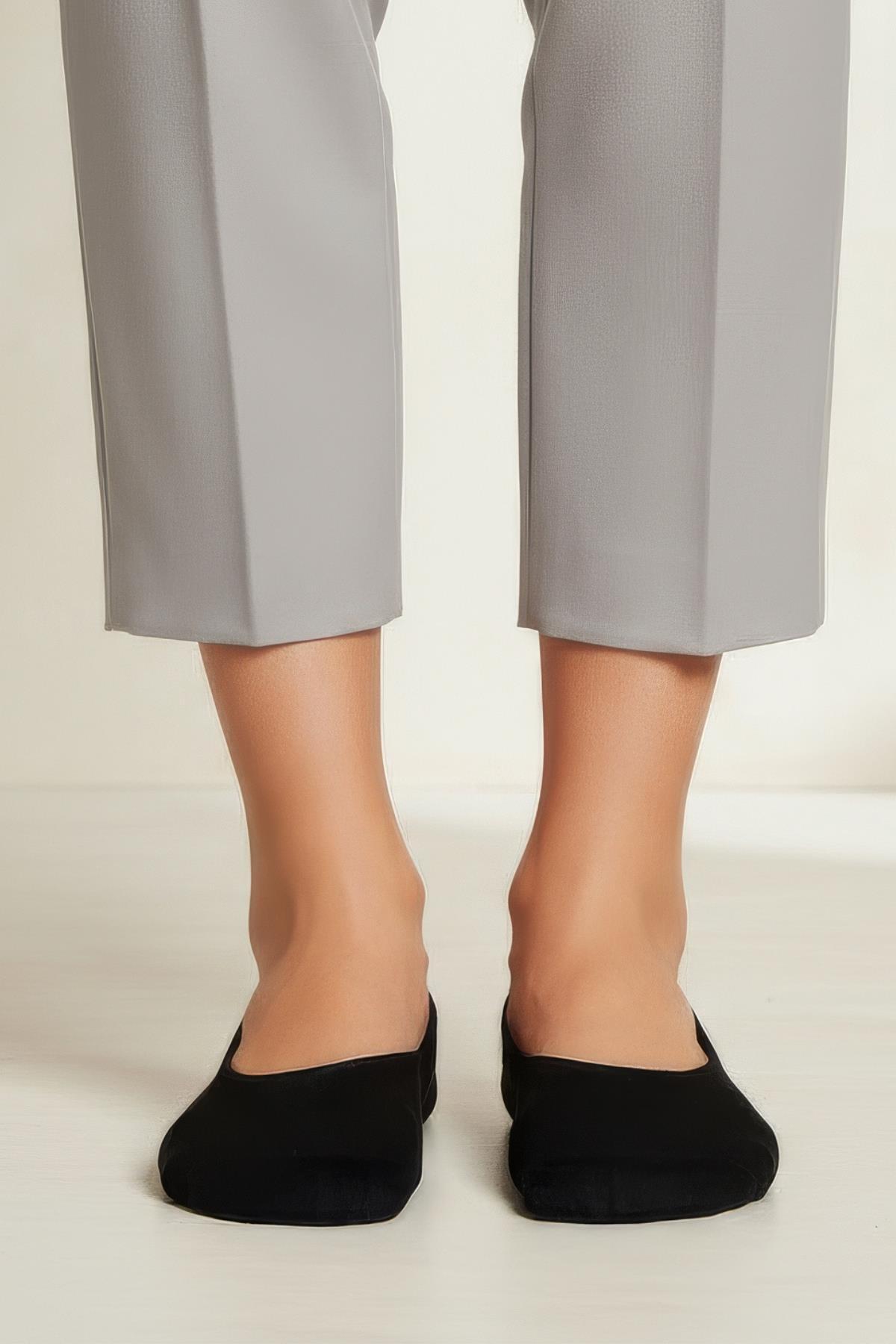 12 Çift Kadın Siyah Esnek Pamuklu Örme Babet Çorap 1020 - 2