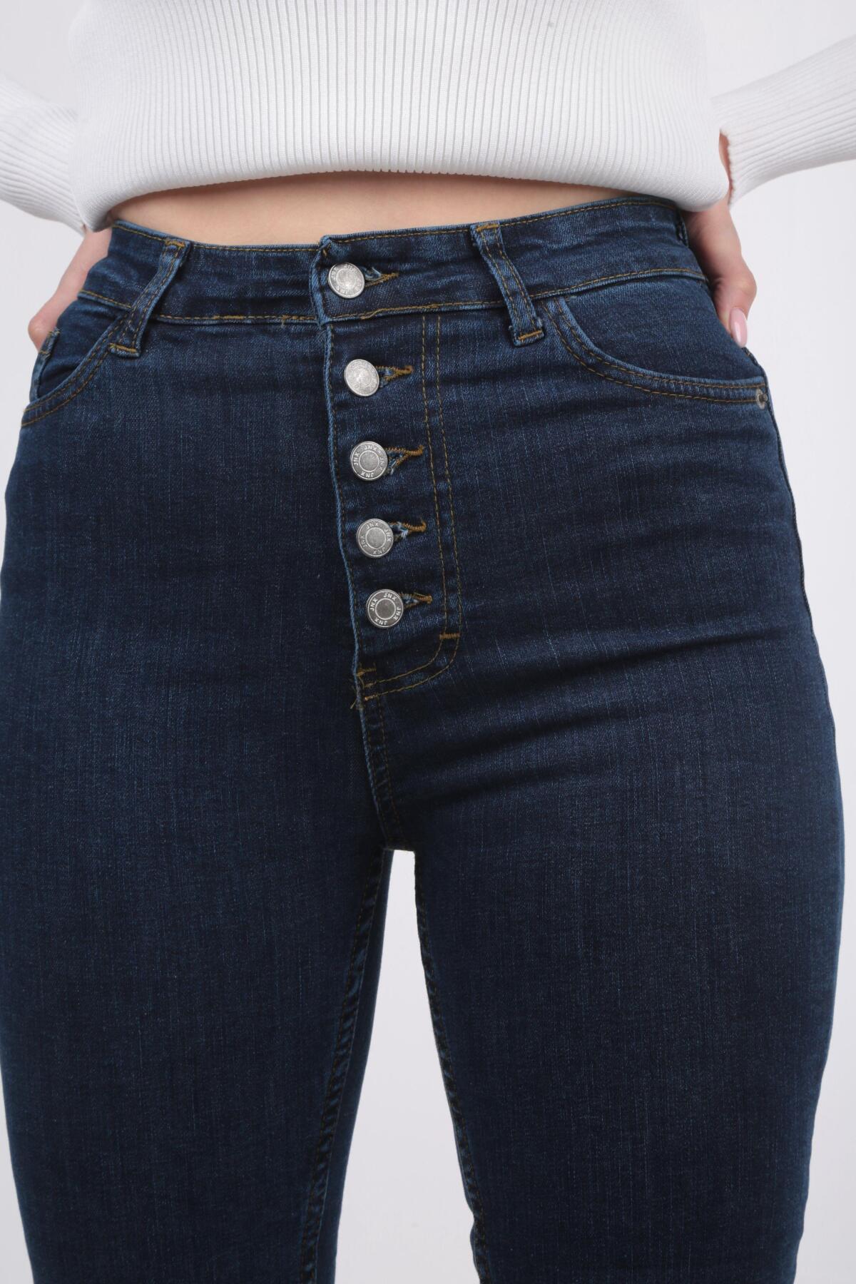 Koyu Mavi Dar Paça Ön Düğmeli Pantolon 11017 - 2