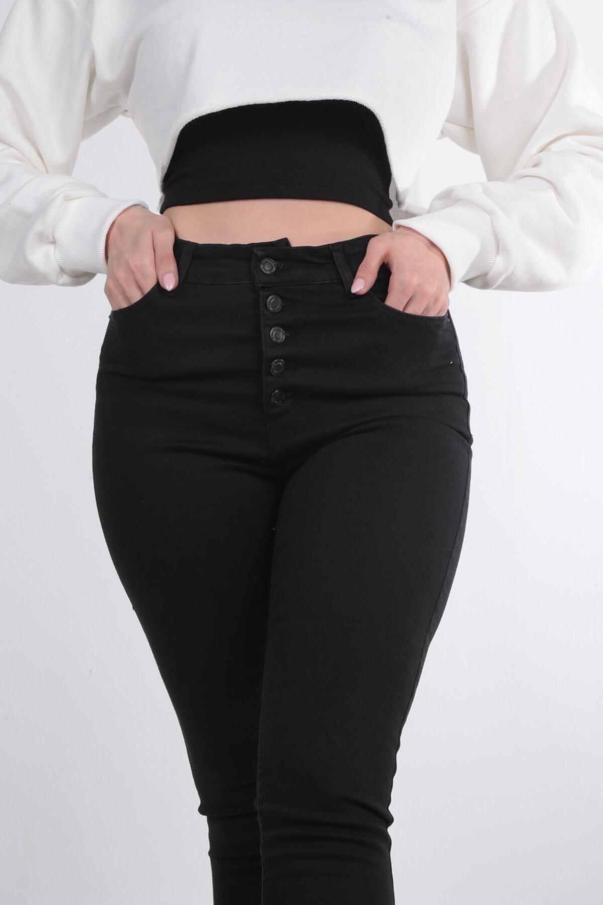 Siyah Dar Paça Ön Düğmeli Pantolon 11017 - 2