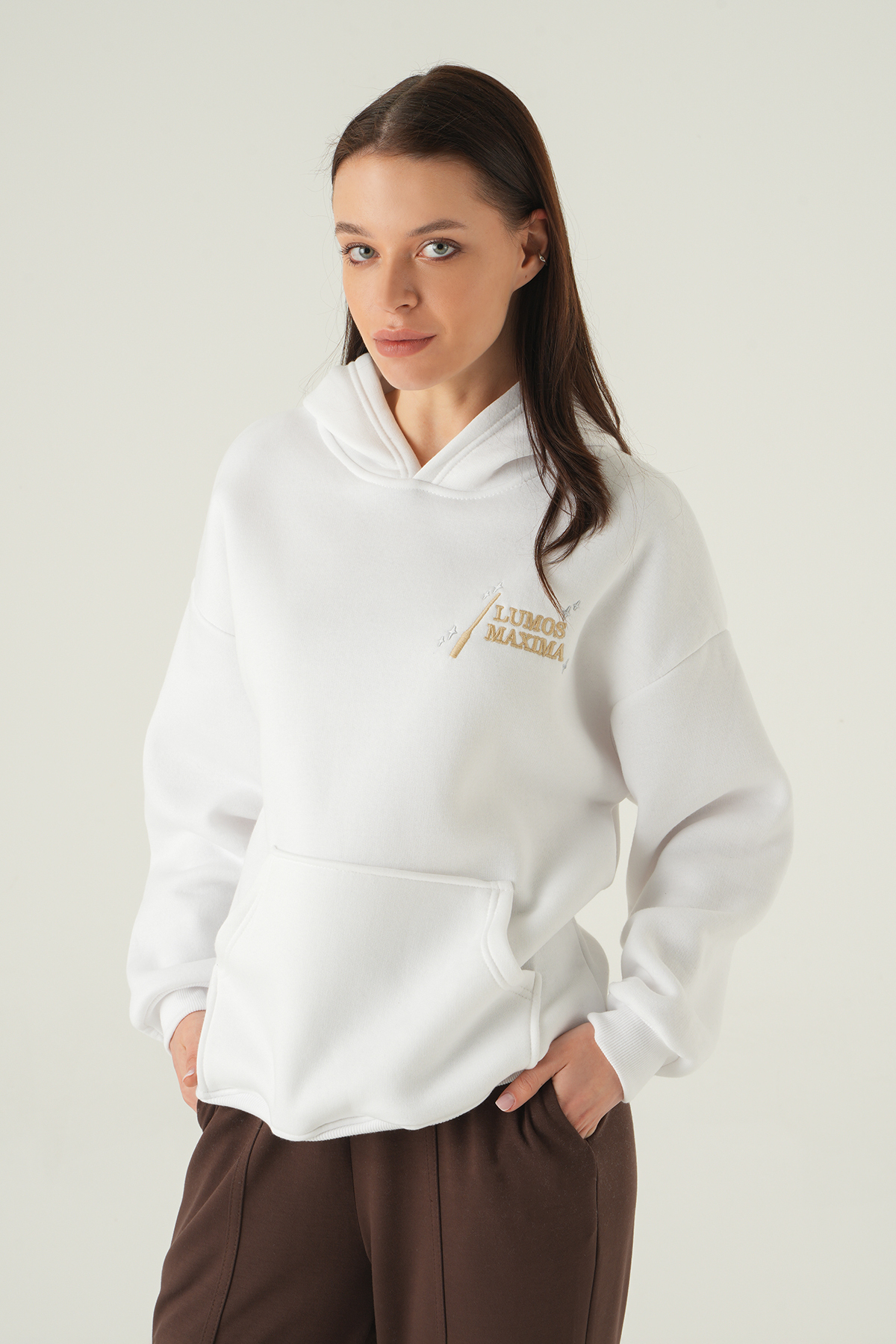 1203 Kapüşonlu Sweat Ekru - RAYS