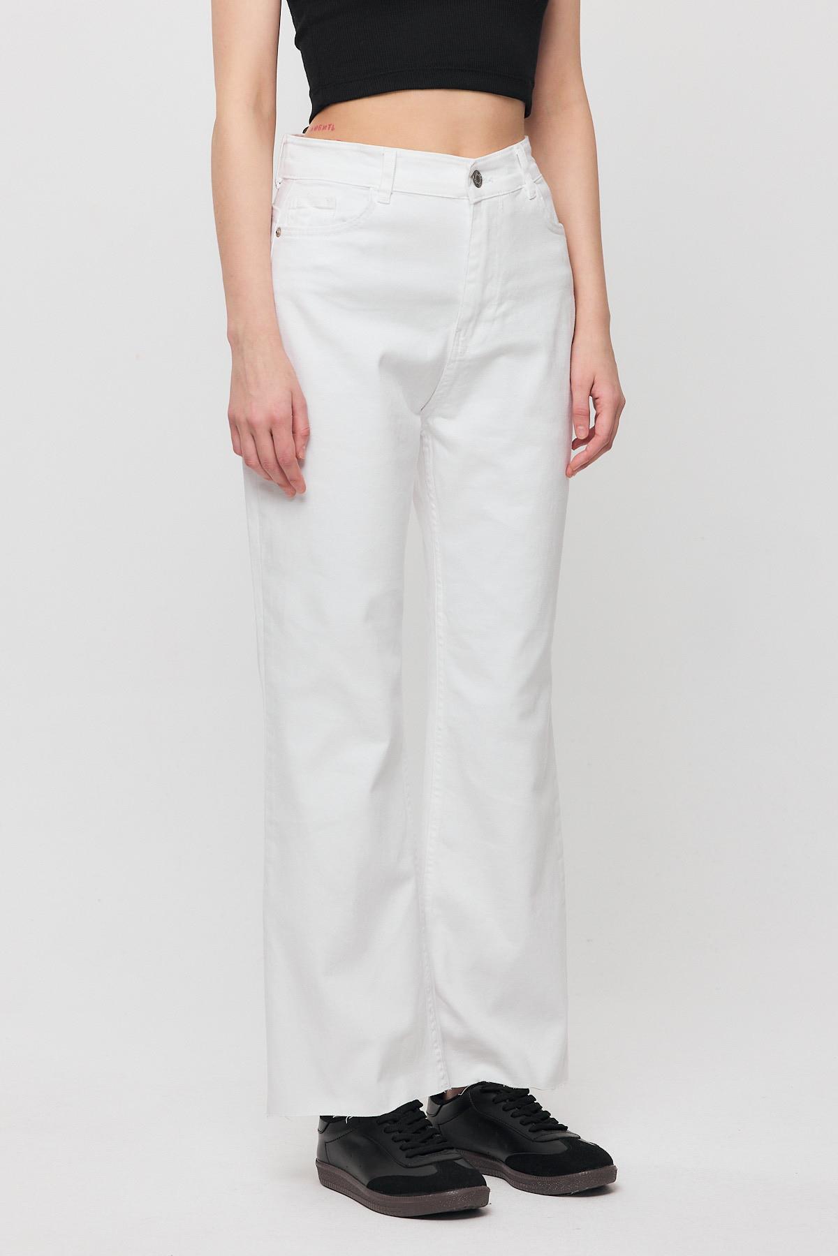 Beyaz 12032 Paçası Kesik Straight Jean - 2