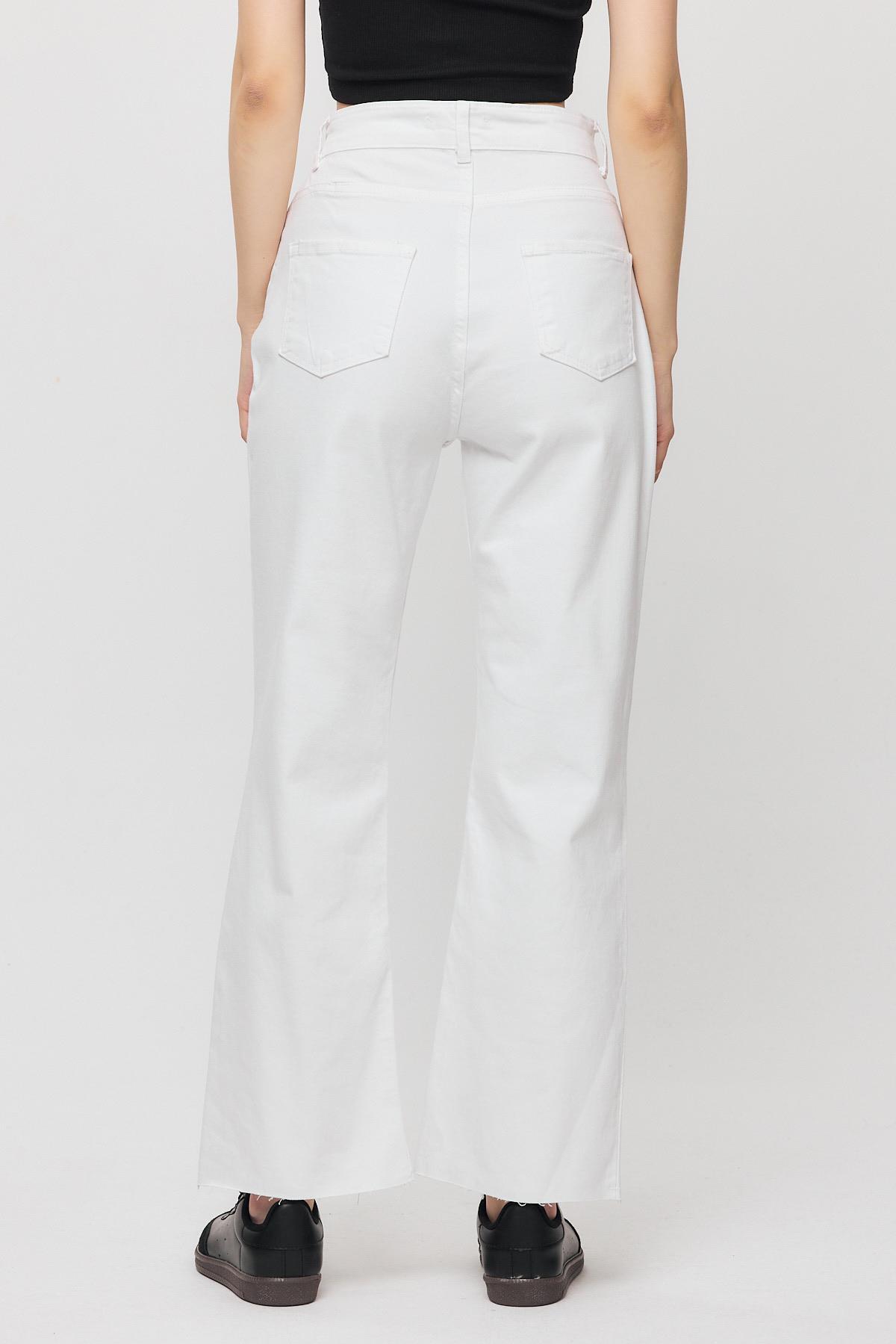 Beyaz 12032 Paçası Kesik Straight Jean - 5