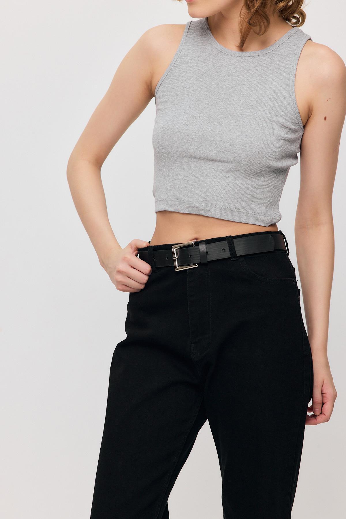 Siyah 12032 Paçası Kesik Straight Jean - 4