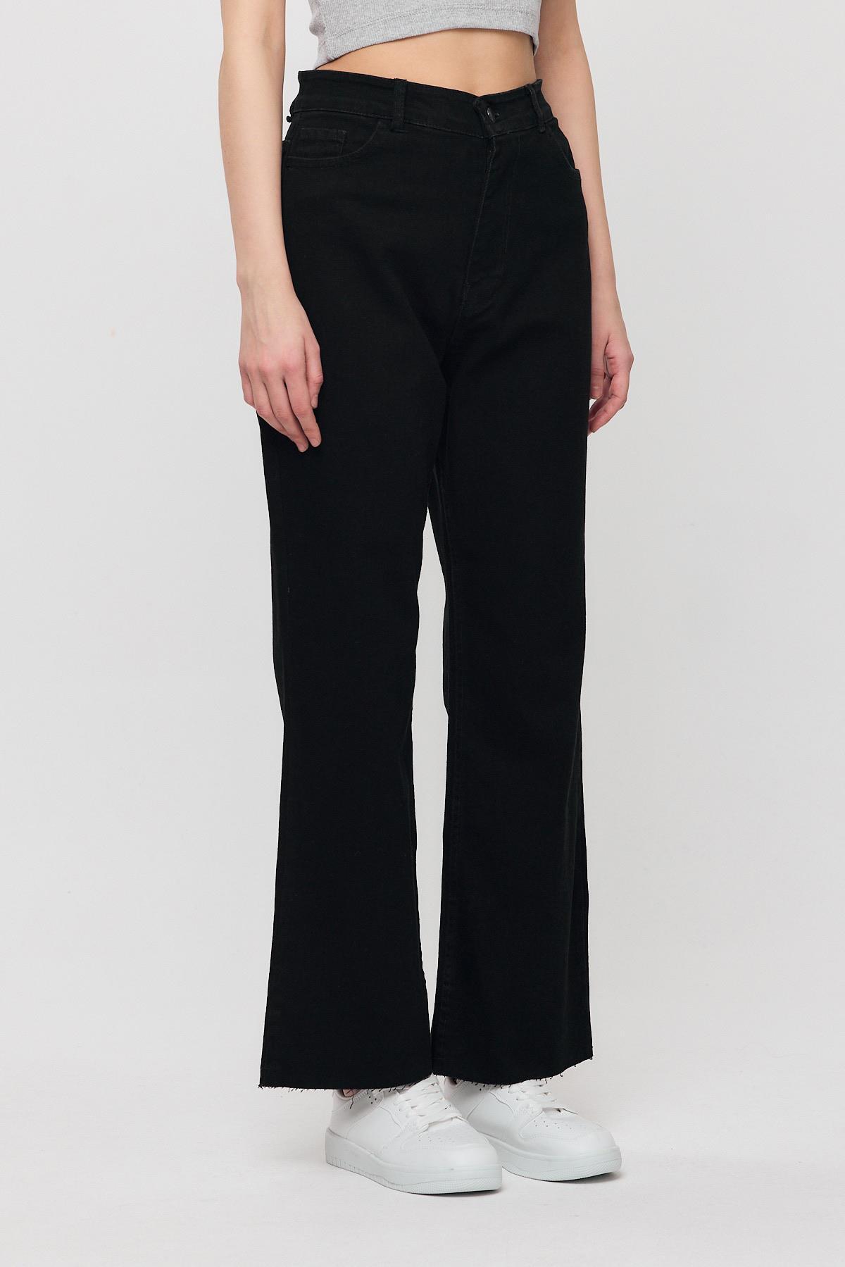 Siyah 12032 Paçası Kesik Straight Jean - 3